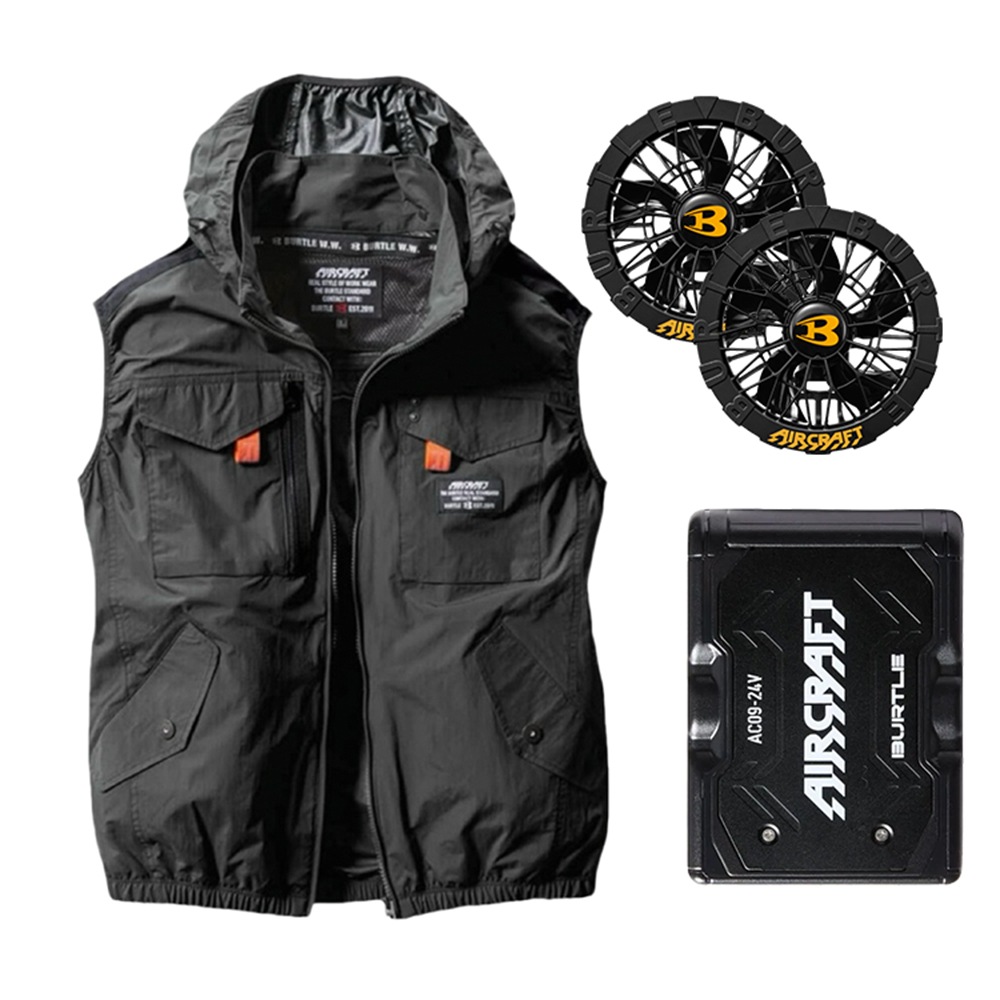 AC1154-35 含帽無袖背心 空調風扇衣 黑色 24V組合