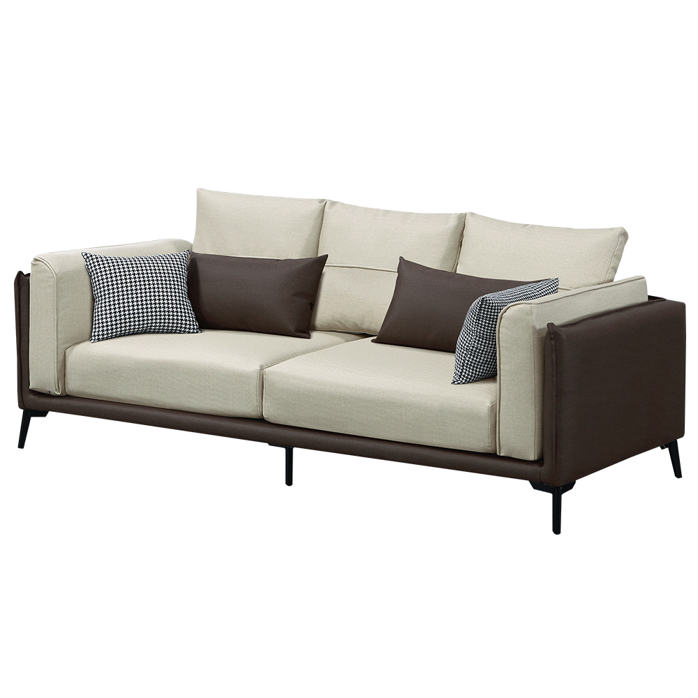 貝蒂咖啡色耐磨貓抓皮革沙發三人座/沙發椅-附抱枕