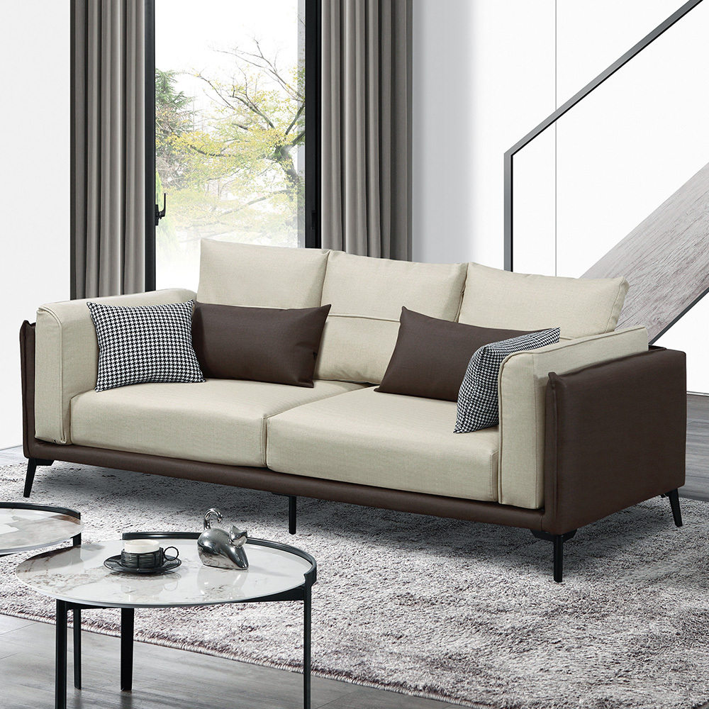 貝蒂咖啡色耐磨貓抓皮革沙發三人座/沙發椅-附抱枕