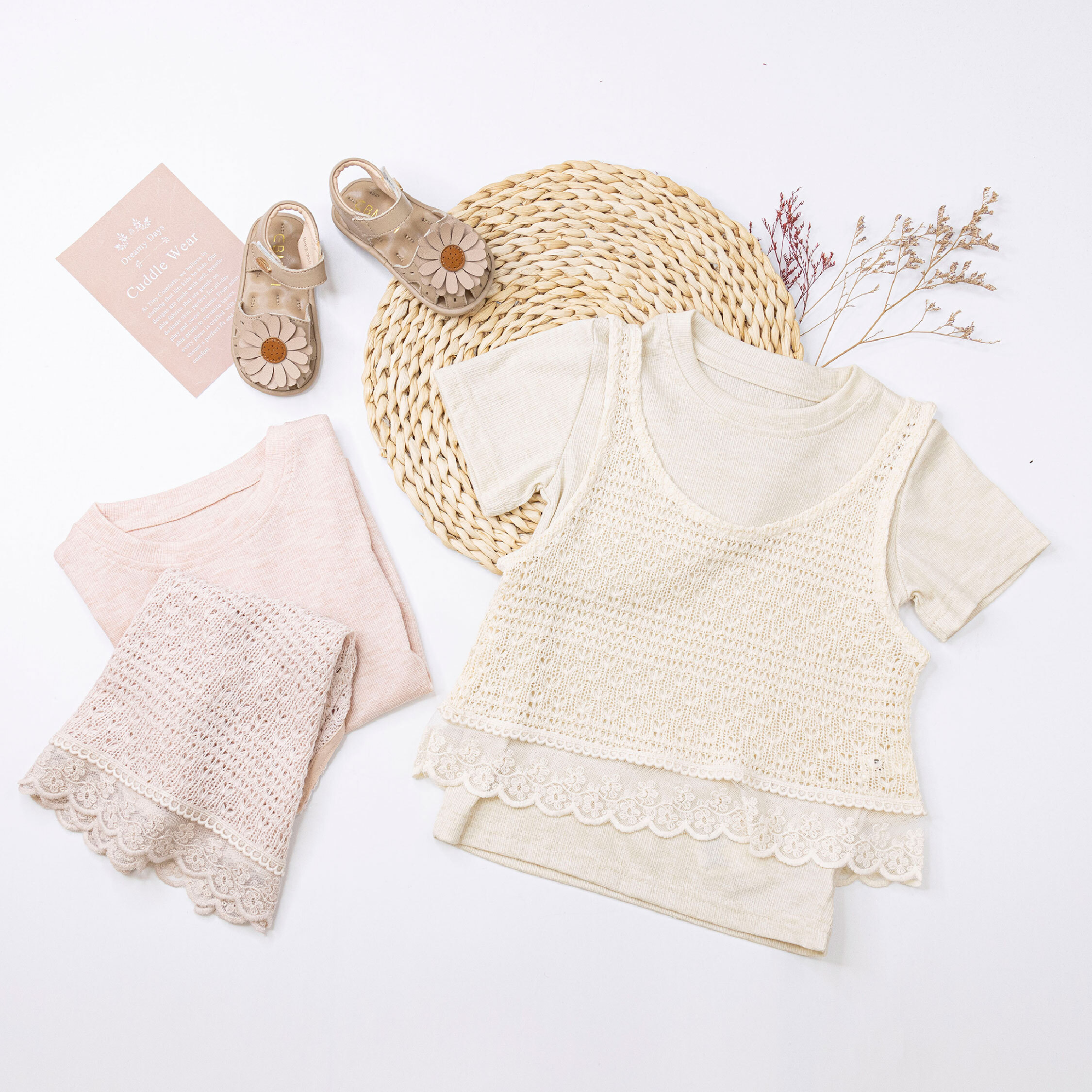 【H50711】質感蕾絲刺繡兩件式套裝/上衣