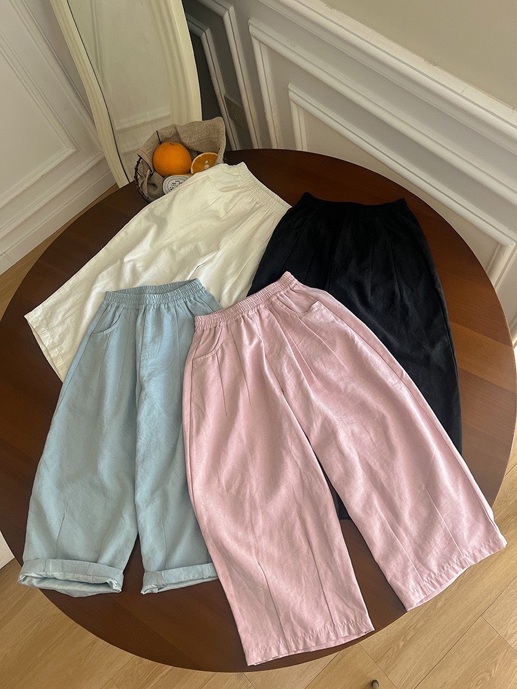 純色休閒寬鬆長褲