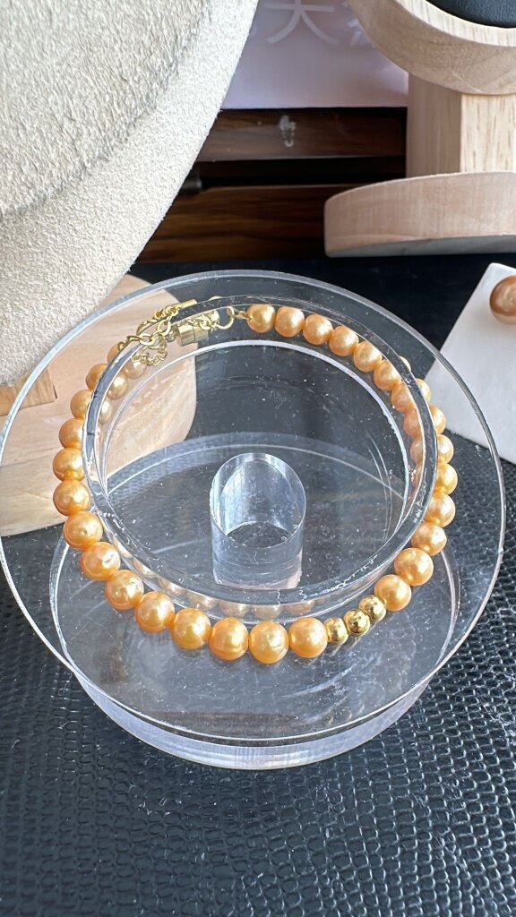 AC14 - 天然南洋金珠5mm 設計款手鏈磁力扣頭 （手圍16cm)