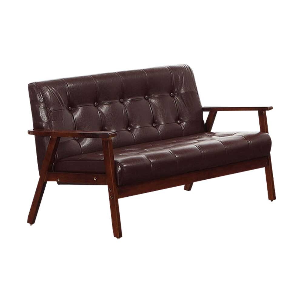 納森咖啡色皮革實木沙發雙人座/二人座沙發椅