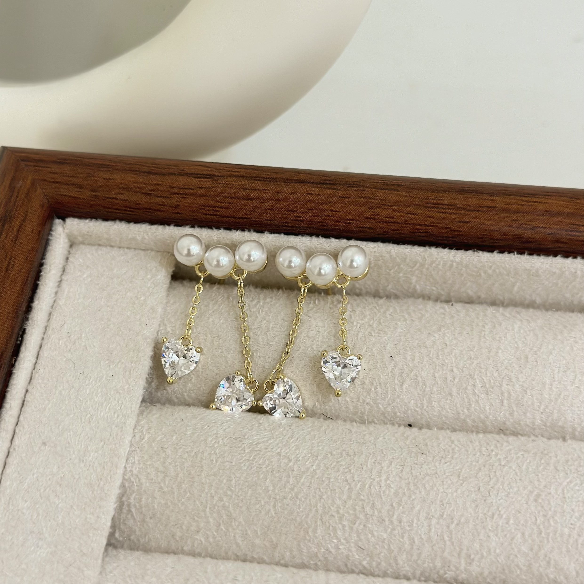 B501珍珠愛心鑽垂吊