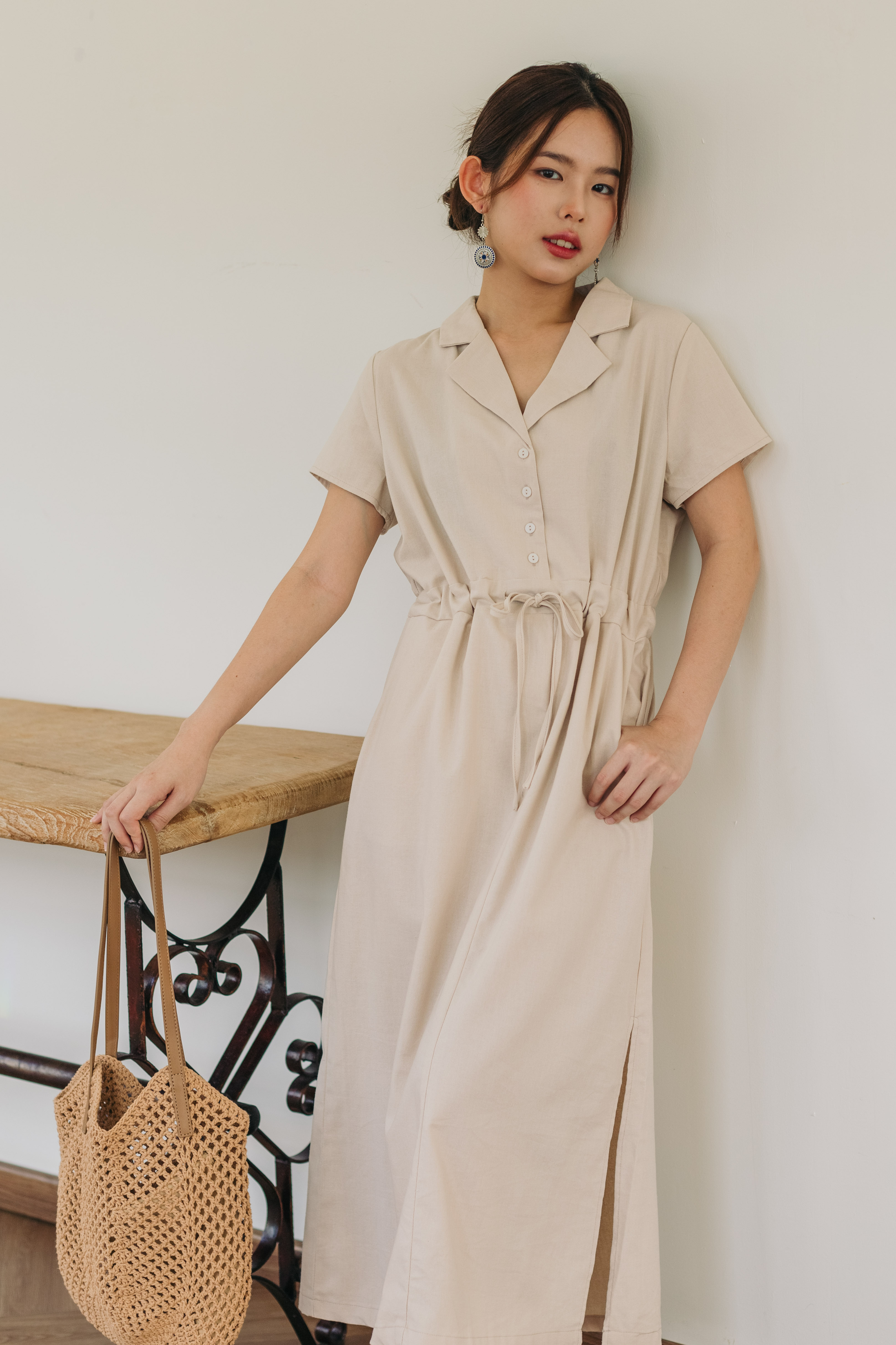 Marielle Collared  Dress Beige -2381DLBEI