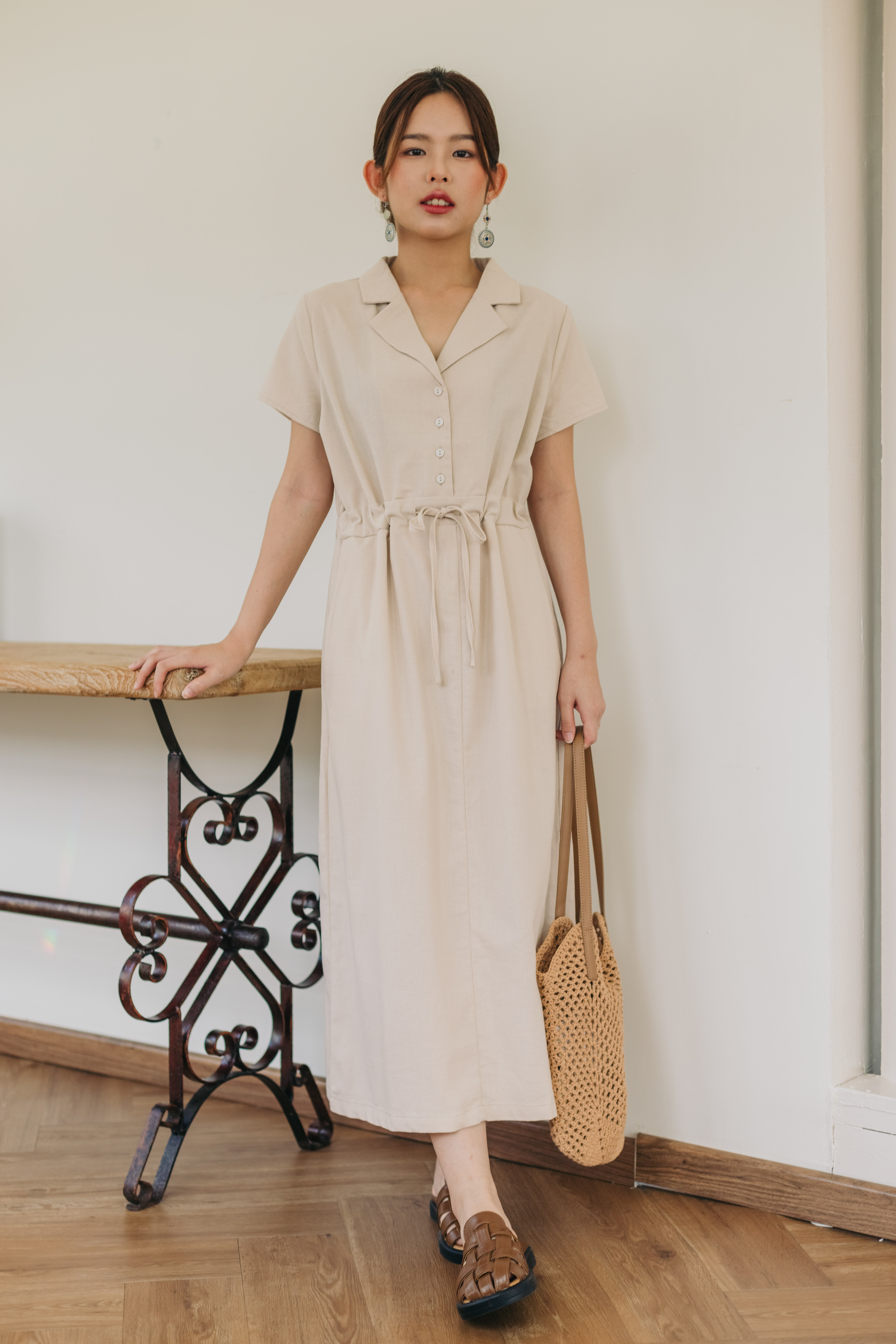 Marielle Collared  Dress Beige -2381DLBEI