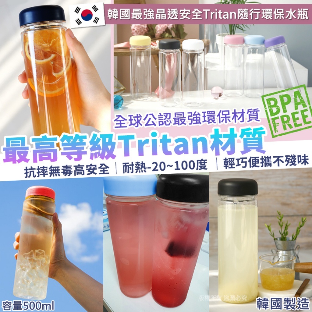 韓國最強晶透安全 Tritan 隨行環保水瓶 (1套2個)