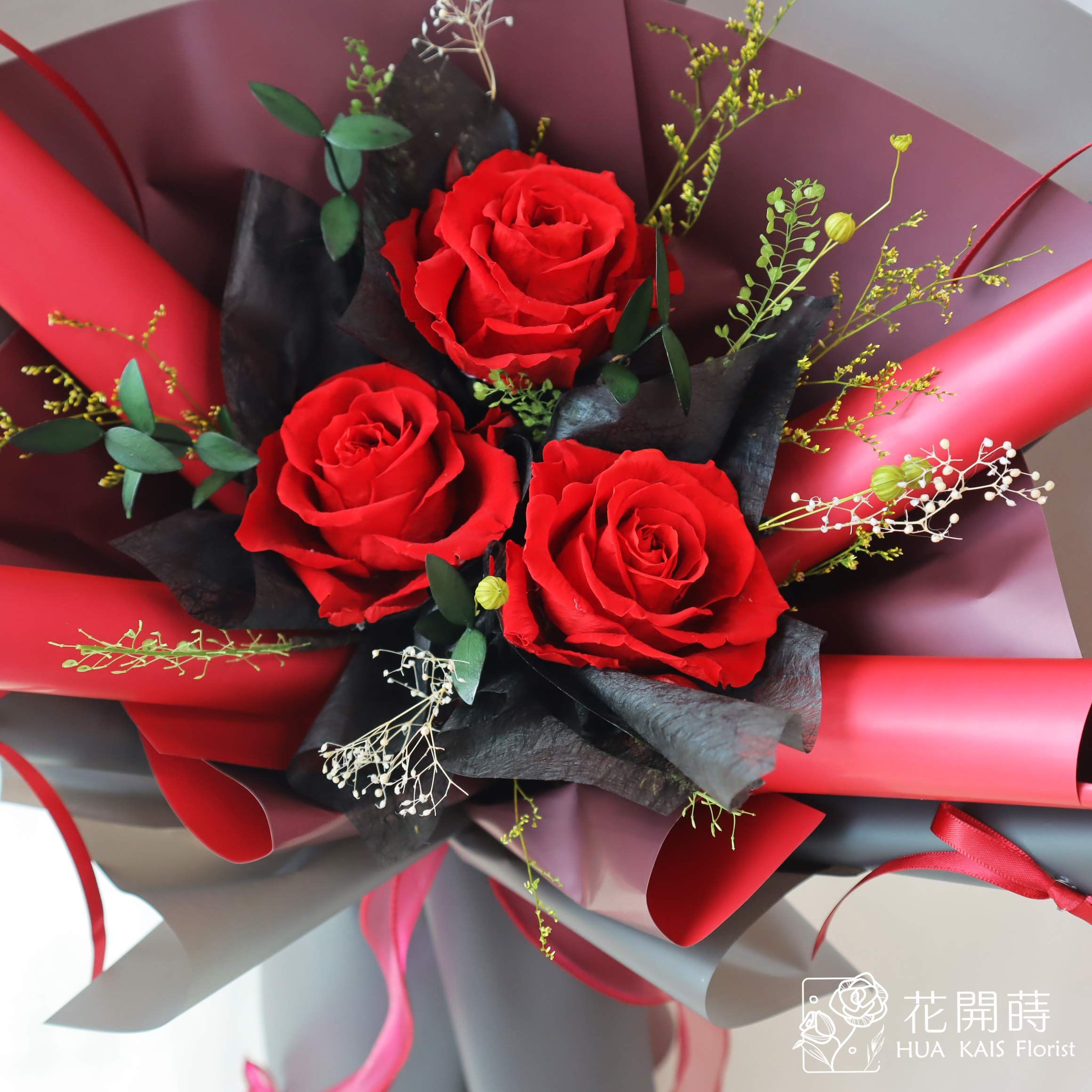 永生花束|赤戀詩L號永生玫瑰花束|告白花束|情人節花束|求婚花束|永生花|ins緞帶風|韓系花束