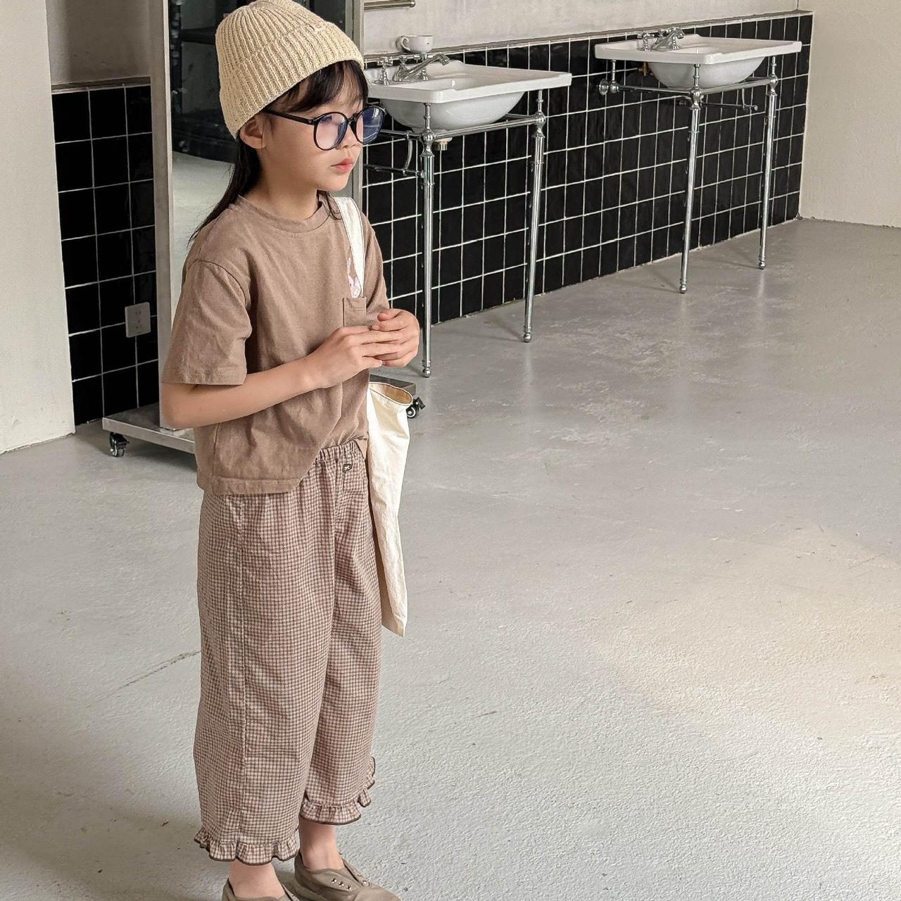 花邊小格子七分褲