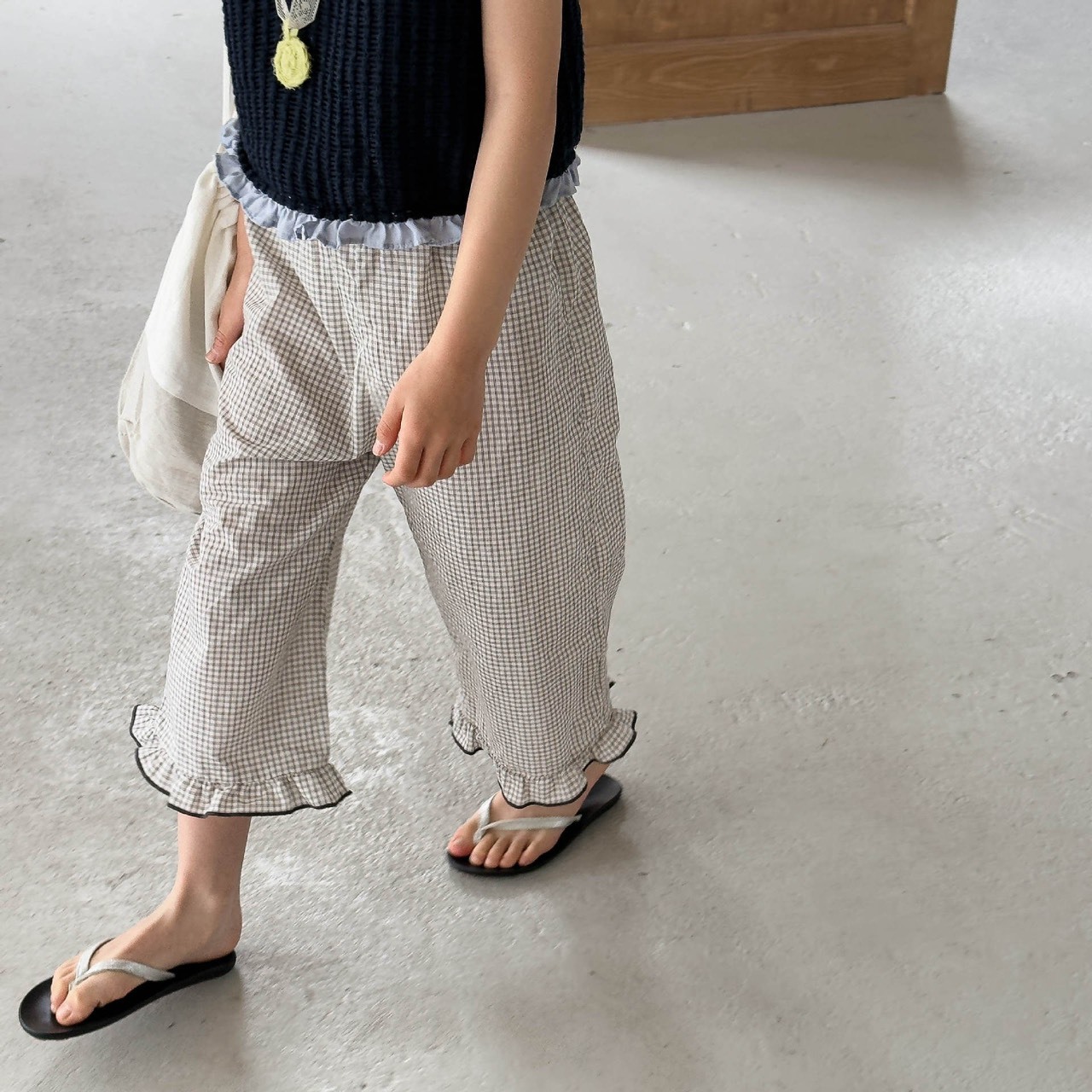 花邊小格子七分褲