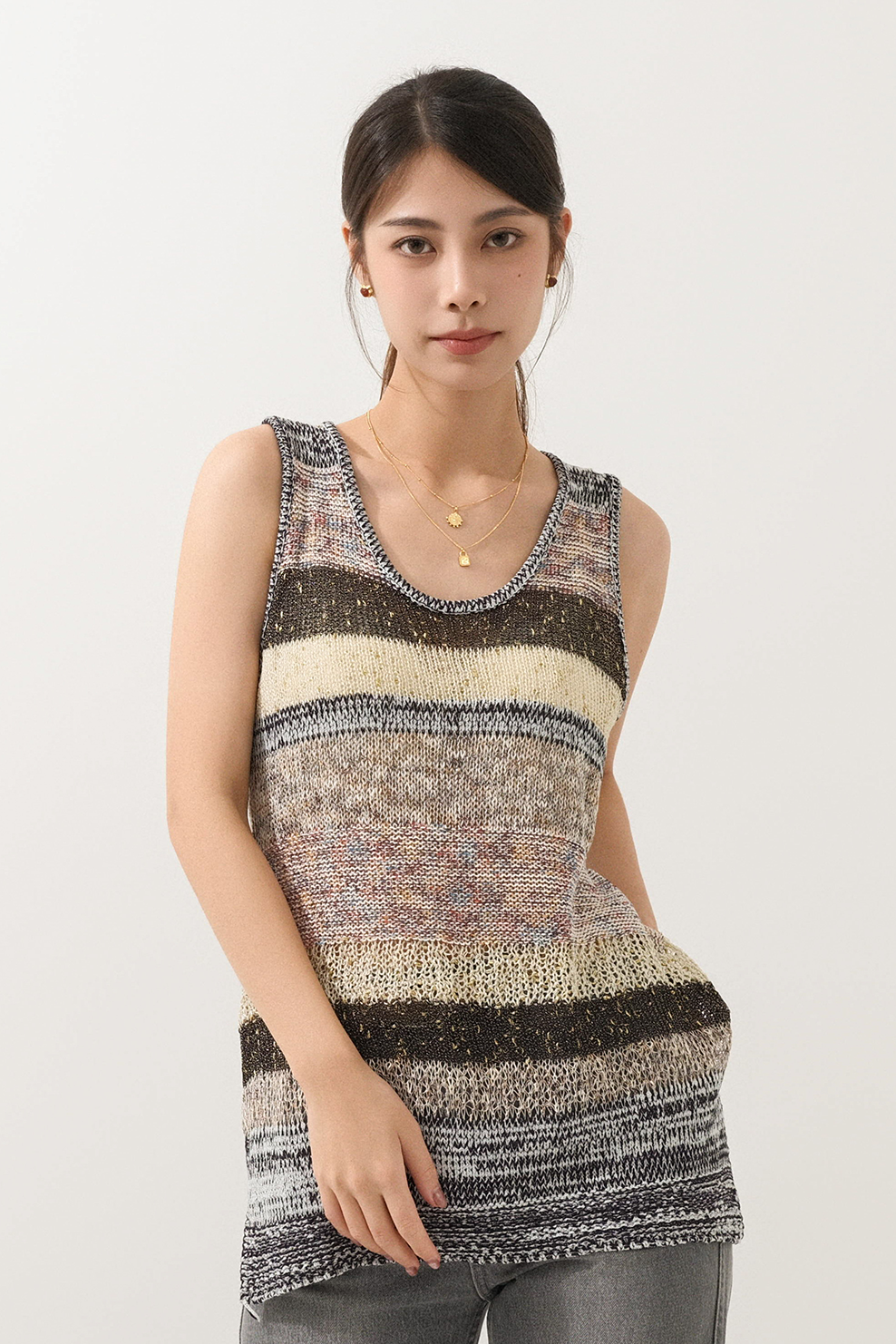 混閃線混色間針織背心  (現貨款式）