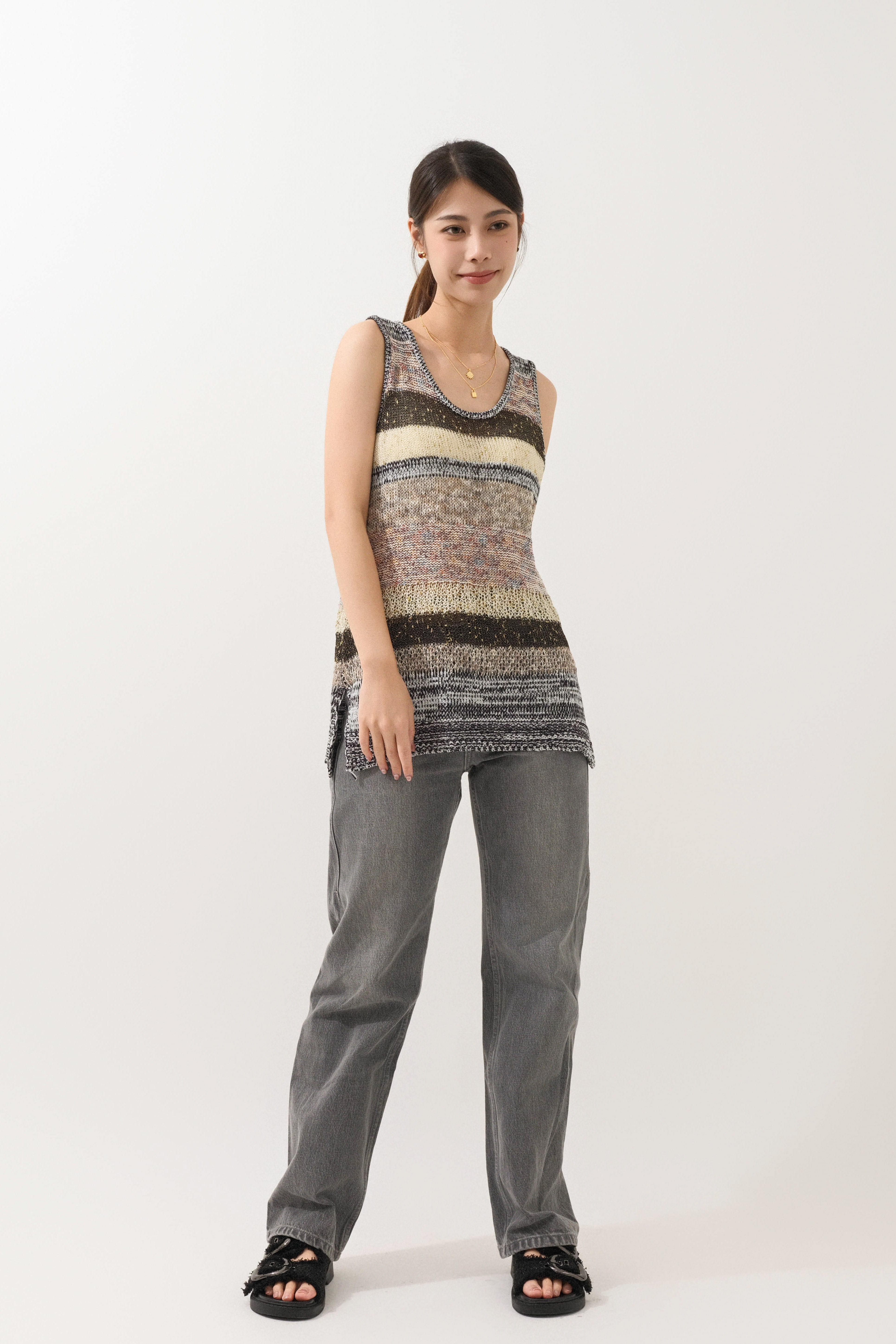 混閃線混色間針織背心  (現貨款式）