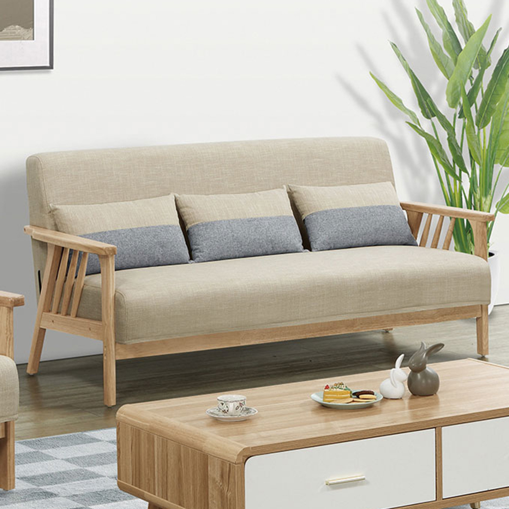 伊芙布面實木沙發三人座/沙發椅-附抱枕