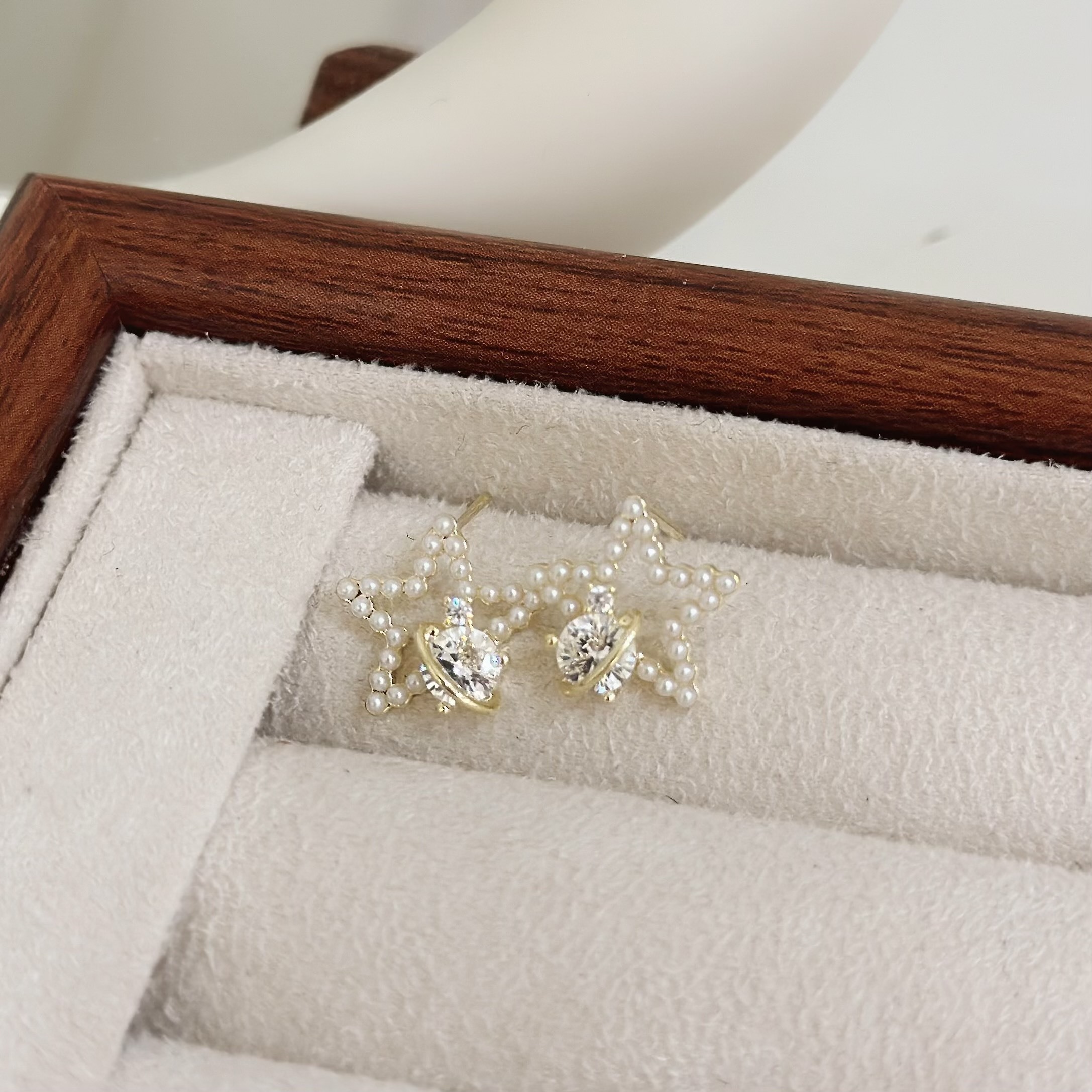 B508珍珠星星排鑽星球耳針