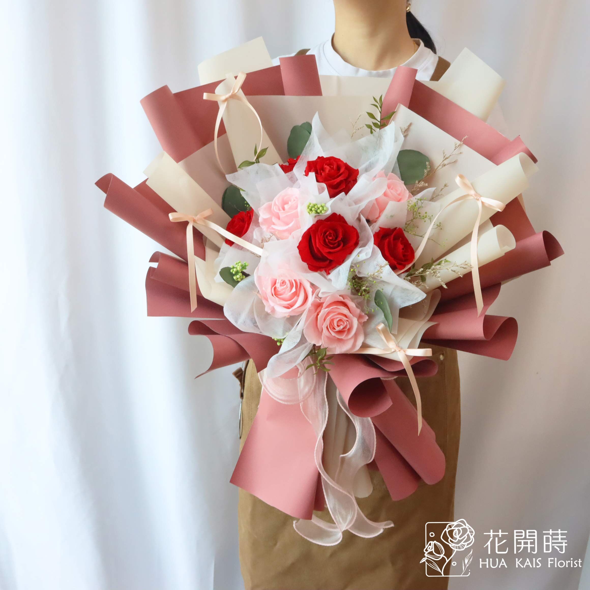 永生花束|蜜語花L號永生玫瑰花束|告白花束|情人節花束|求婚花束|永生花|ins緞帶風|韓系花束