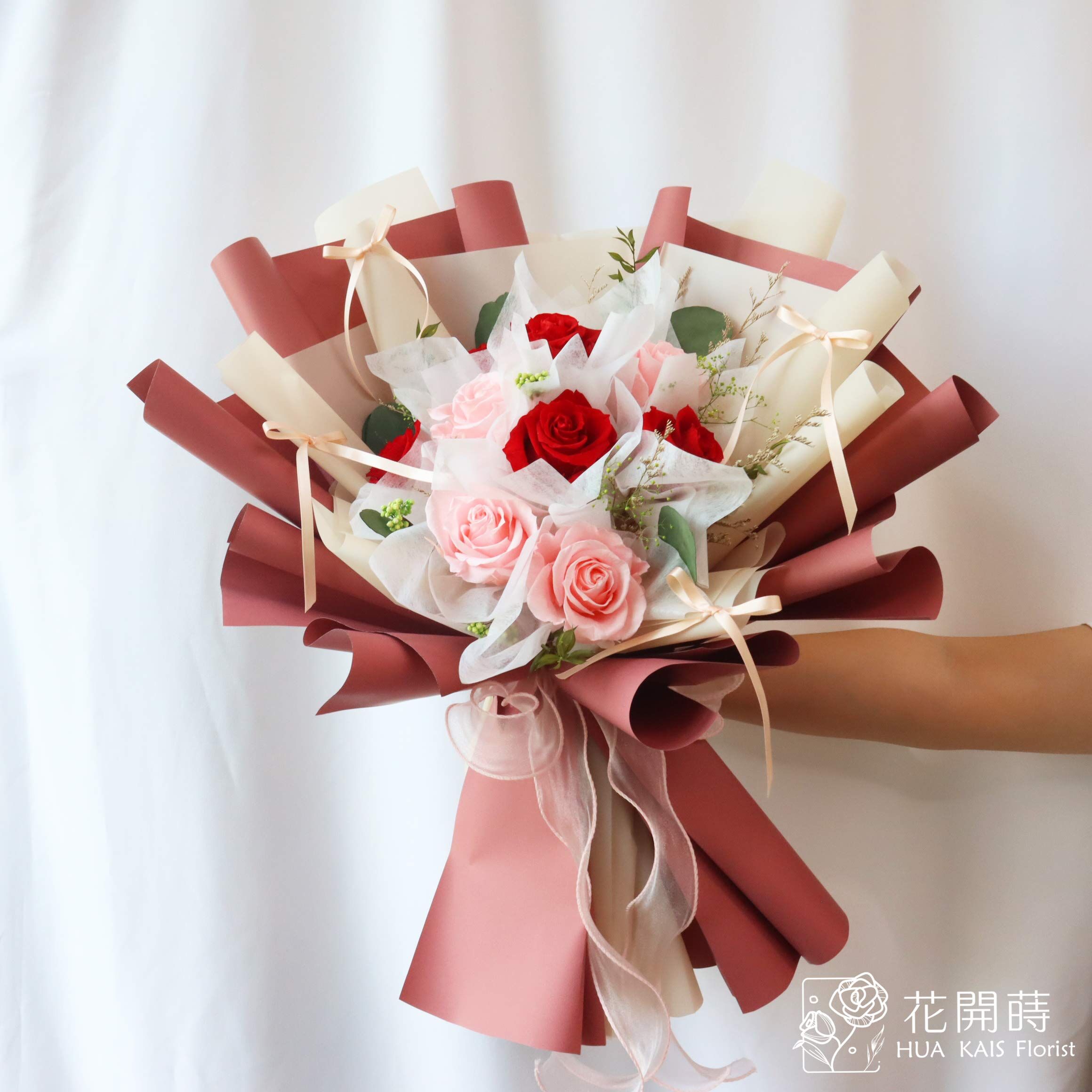 永生花束|蜜語花L號永生玫瑰花束|告白花束|情人節花束|求婚花束|永生花|ins緞帶風|韓系花束