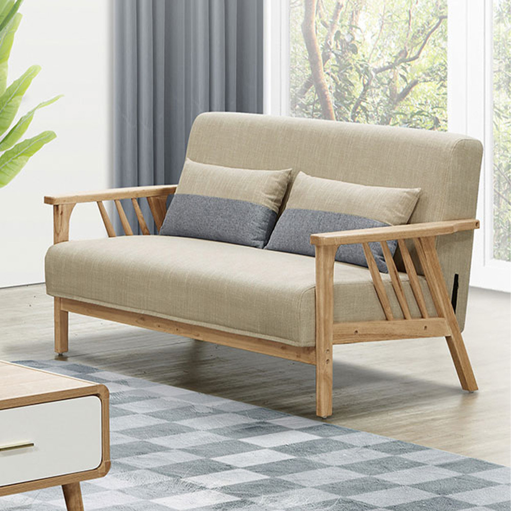 伊芙布面實木沙發雙人座/二人座沙發椅-附抱枕