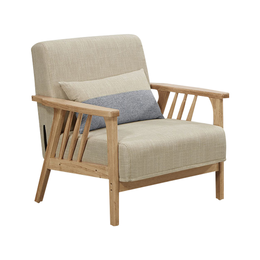 伊芙布面實木沙發單人座/一人座沙發椅-附抱枕