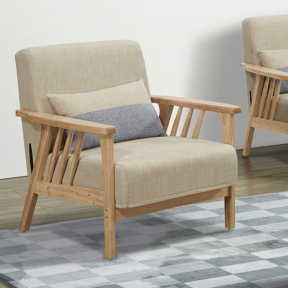 伊芙布面實木沙發單人座/一人座沙發椅-附抱枕