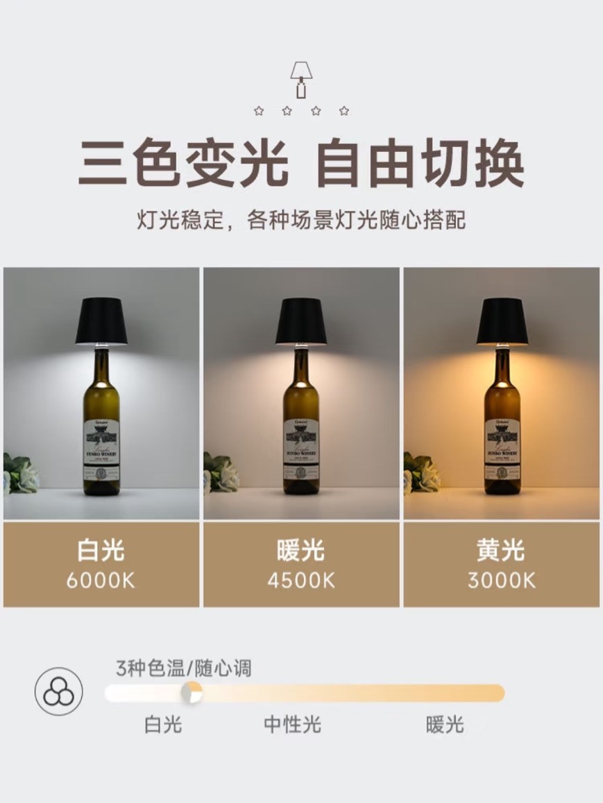 LED 充電 氛圍 檯燈 插入式 酒瓶燈 鋁材款 黑/白/金 3色