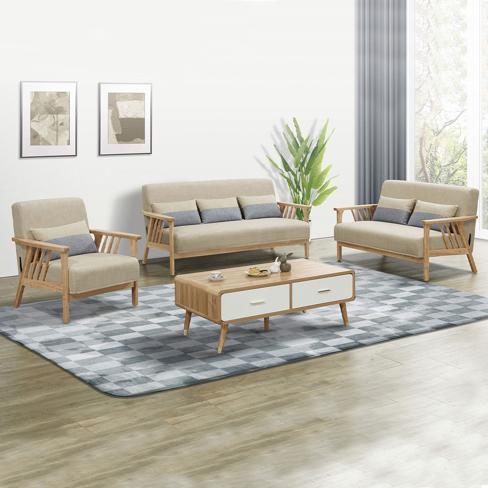 伊芙布面實木沙發組合-三件組(1人+2人+3人-附抱枕)