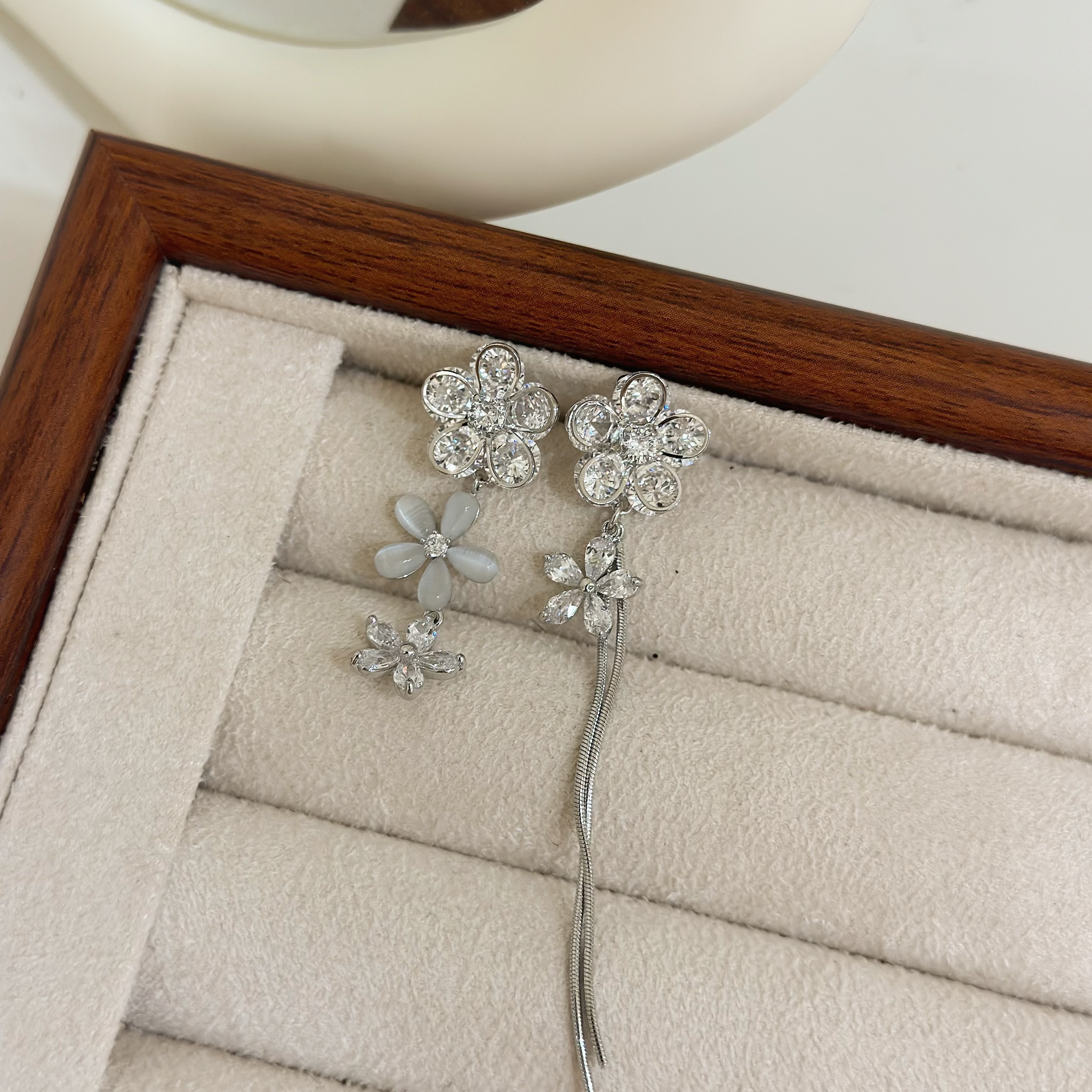 B524鋯石貓眼花朵不對稱垂吊