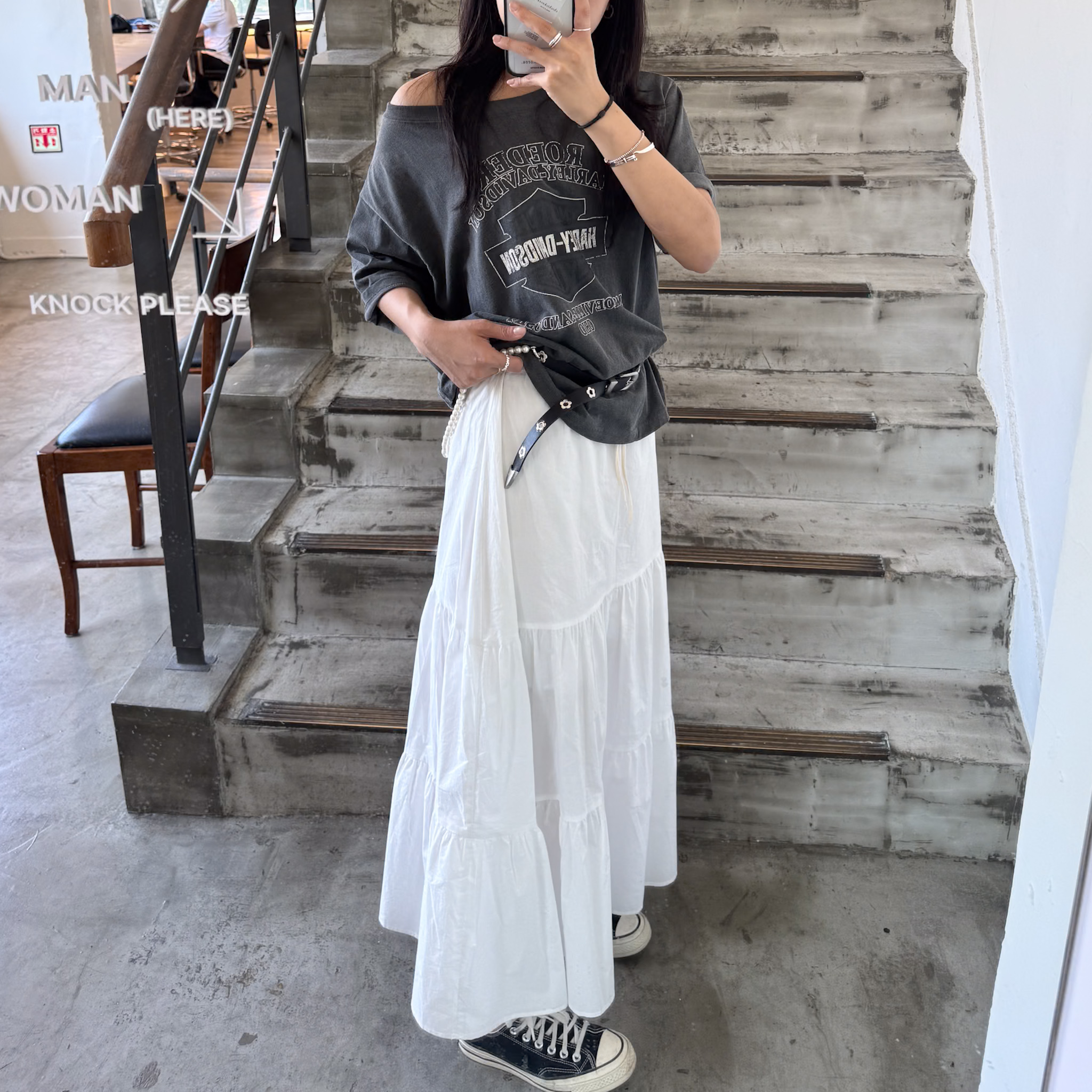 G05推薦推薦美式復古半甜蛋糕長裙(白)