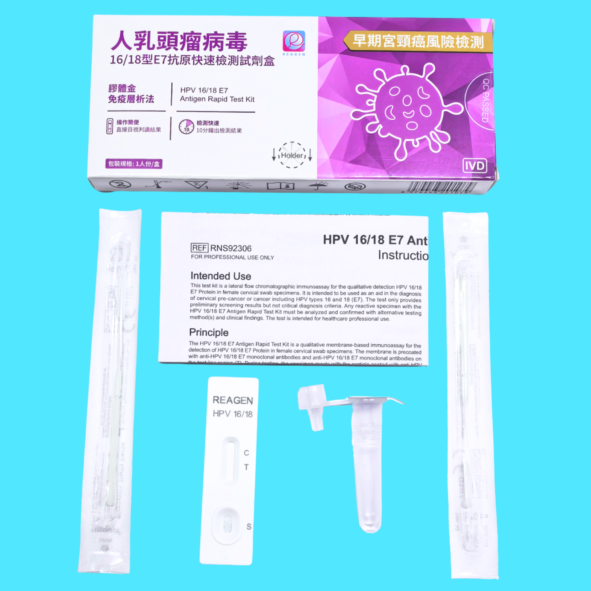 Reagen 人乳頭瘤病毒16/18型E7抗原快速檢測試劑盒 (早期宮頸癌風險檢測)