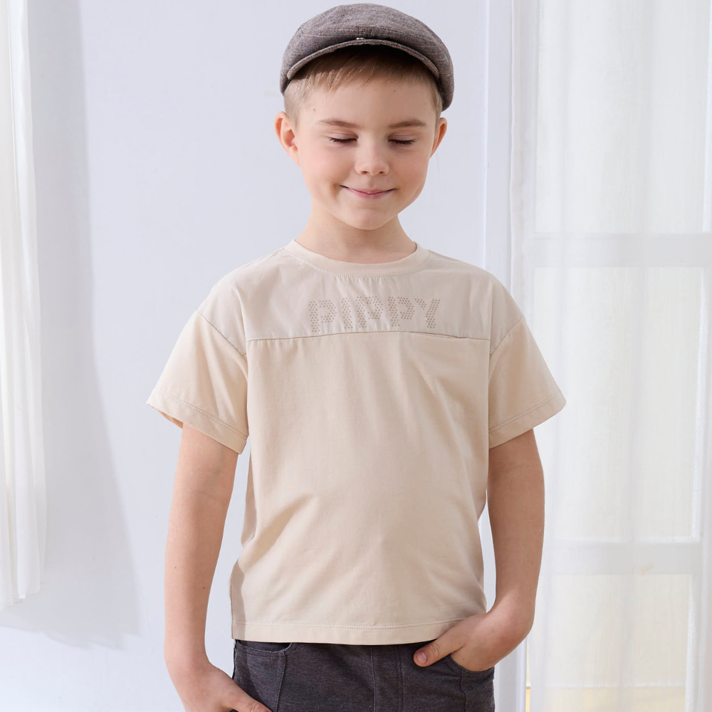 PIPPY異材質剪接PPLOGP棉質上衣 卡其