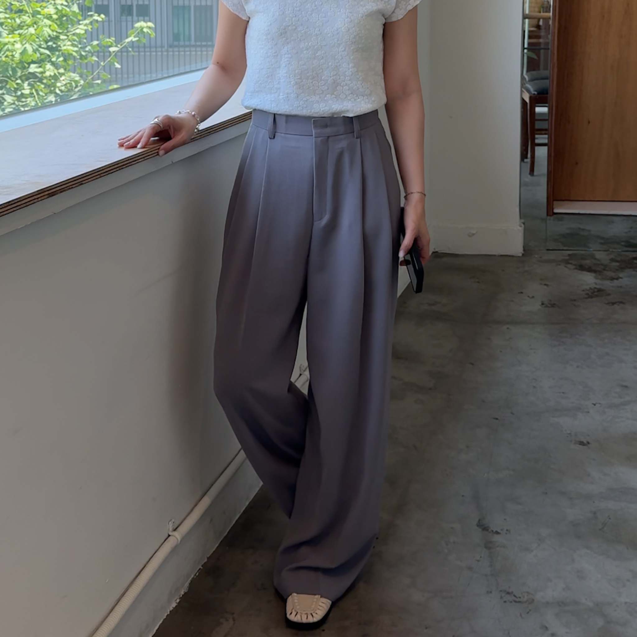 G09不愛棉麻的最後夏日選擇涼感垂墜打摺漂亮西褲(米灰SM)