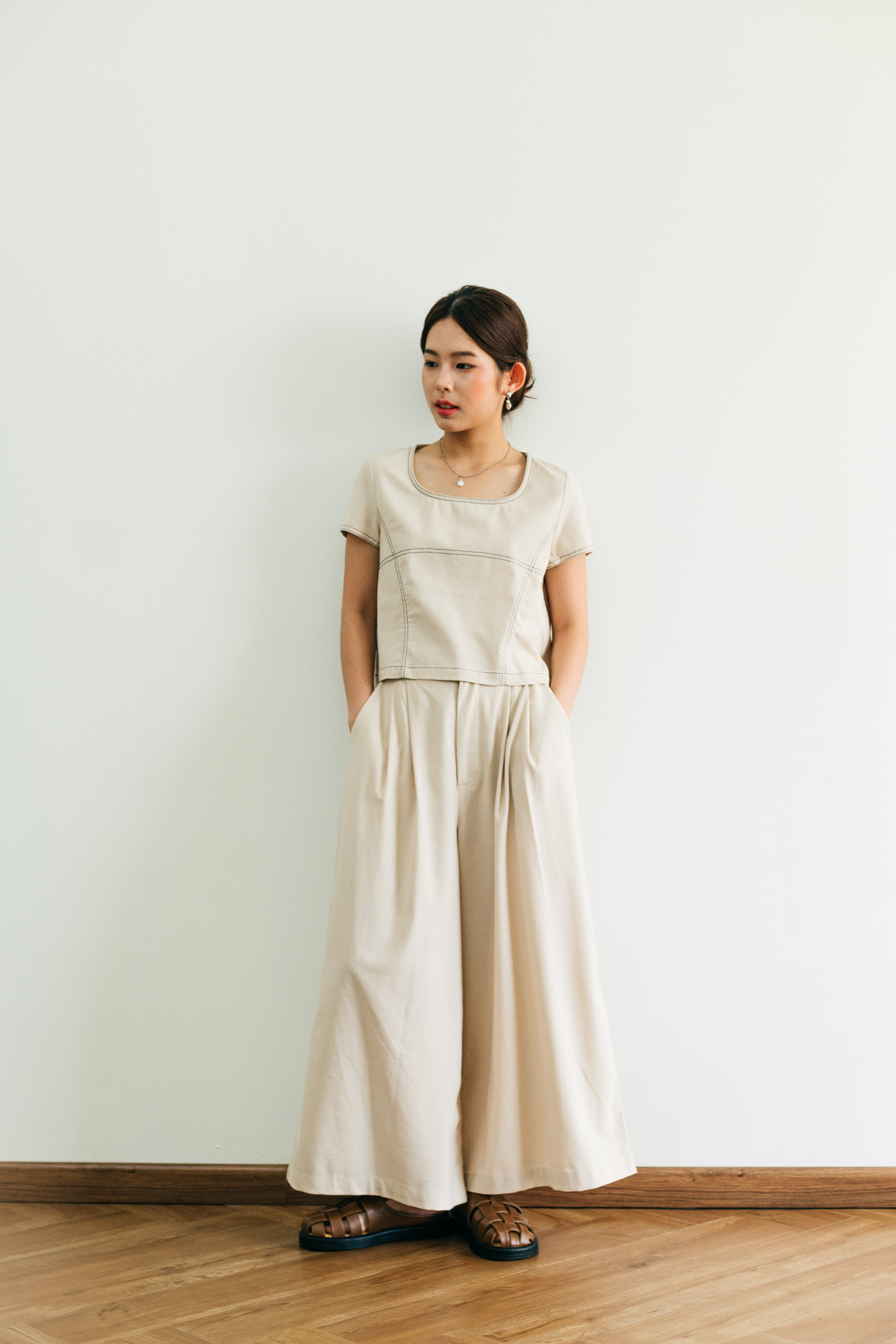 Marielle Stitchline Top Beige -2377BSBEI