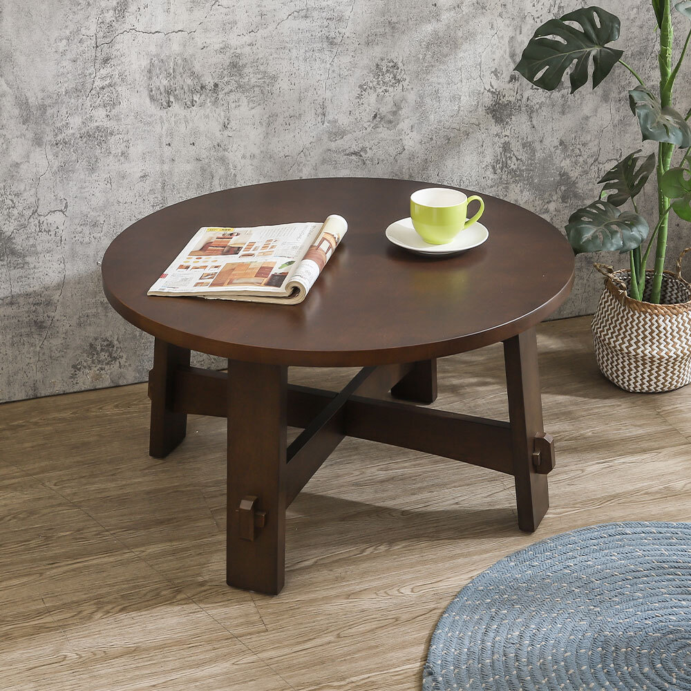 諾塔2.7尺設計造型款圓形實木大茶几-胡桃色