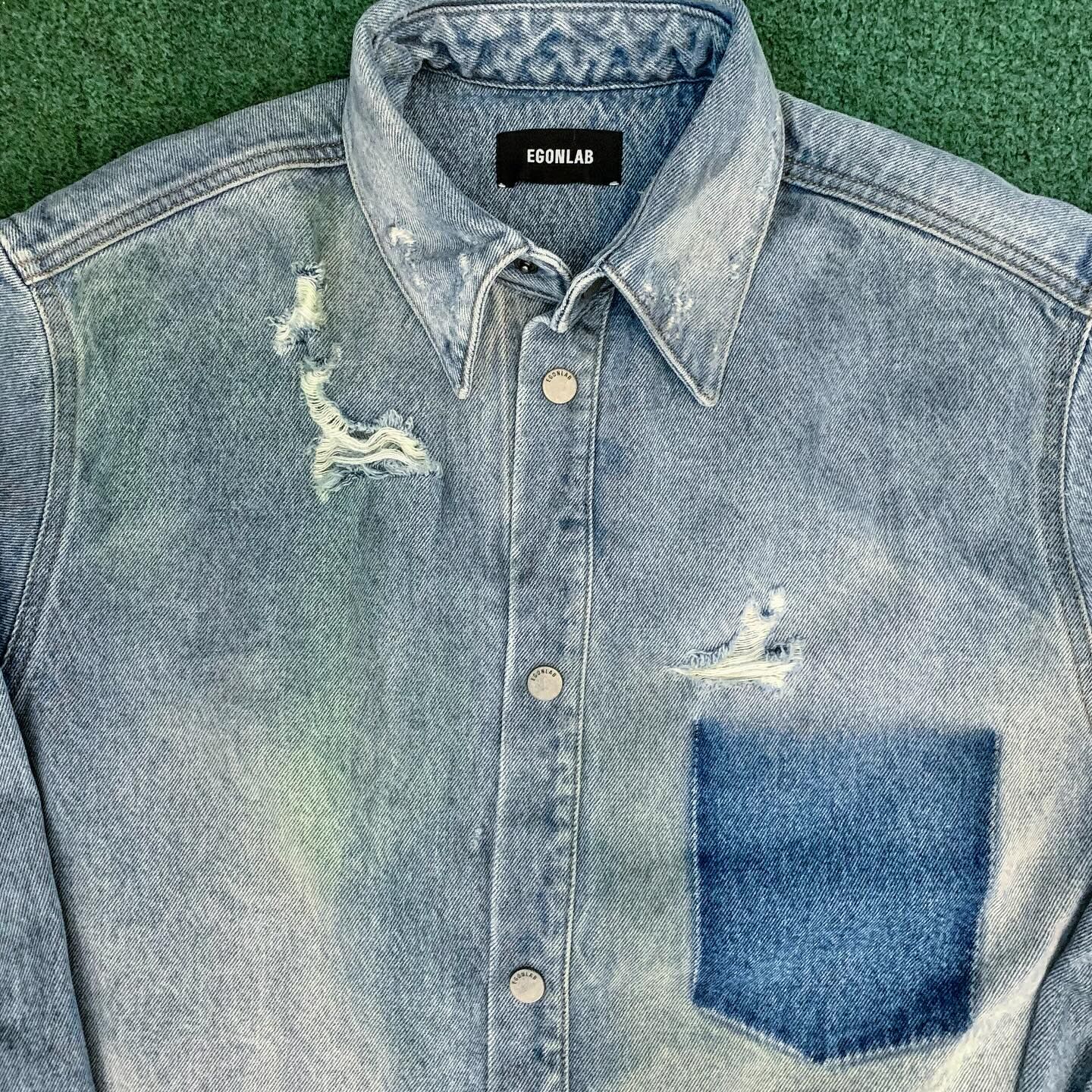 ON SALE: EGONLAB DISTRESSED DAMAGED DENIM OVERSIZED LONG SHIRT L/S - BLUE IN STOCK NOW (現貨發售中)