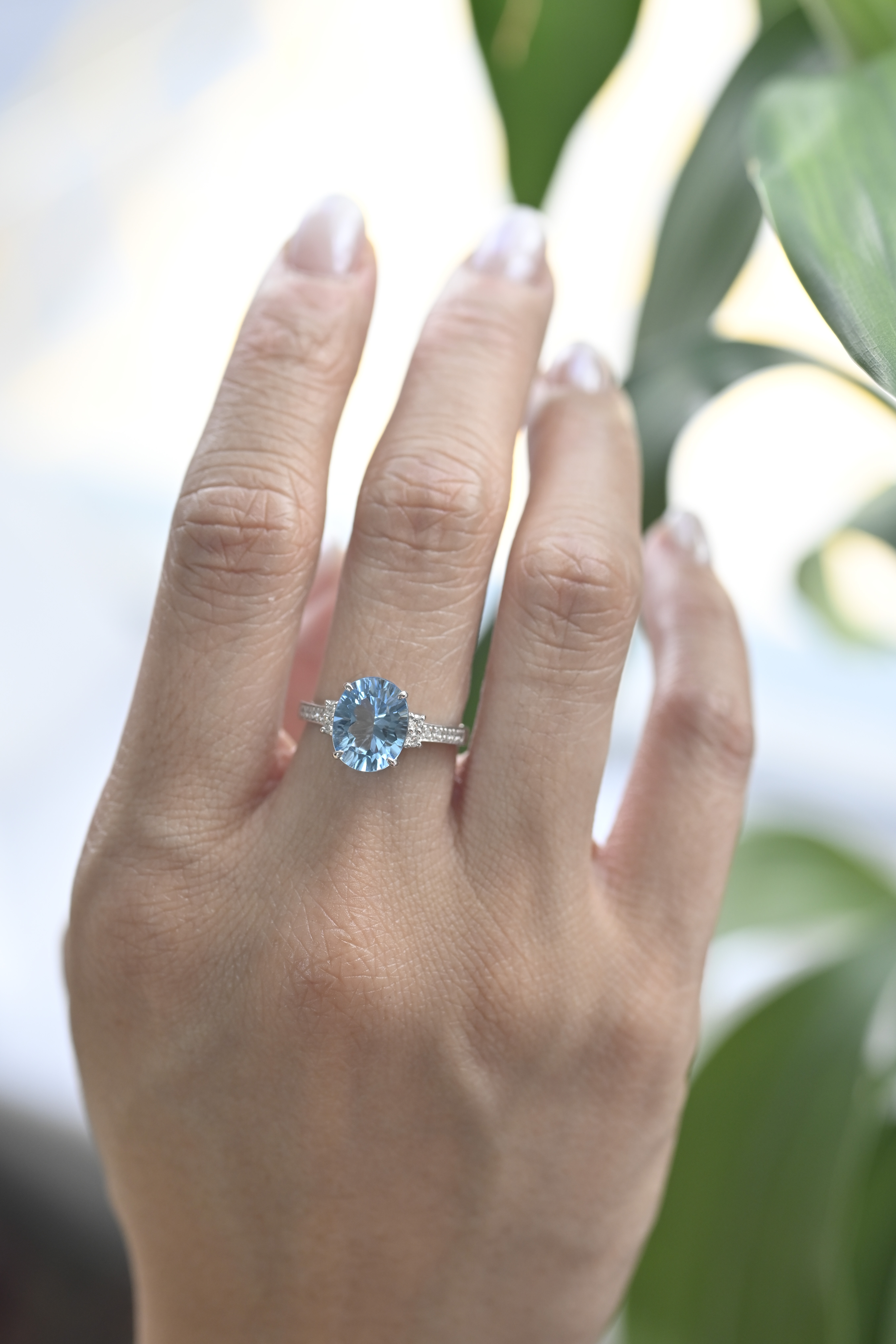 PT900 3.15ct Blue Topaz Diamond Ring