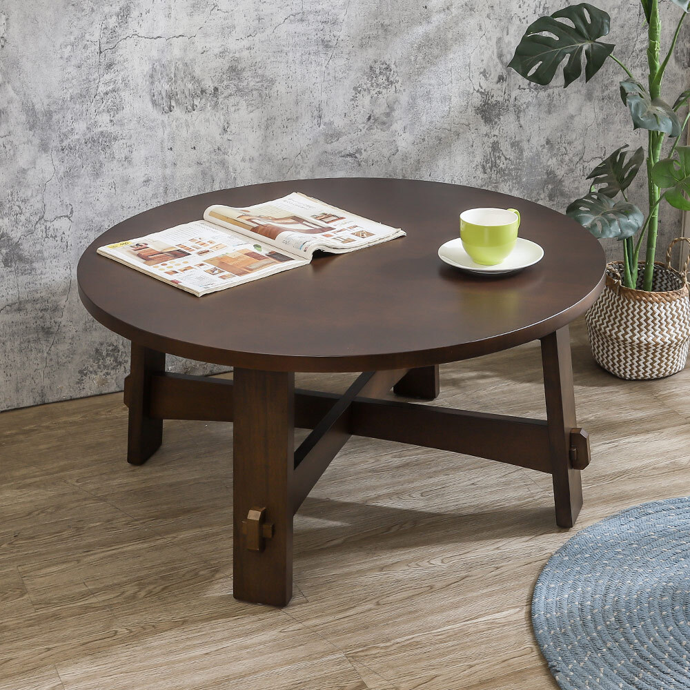 諾塔3尺設計造型款圓形實木大茶几-胡桃色