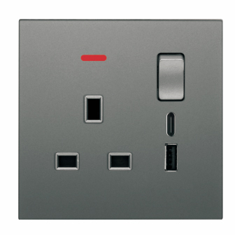 UTEN 6M膚感 13A單位連保護門有掣插座 ( 連USB＋TYPE C )