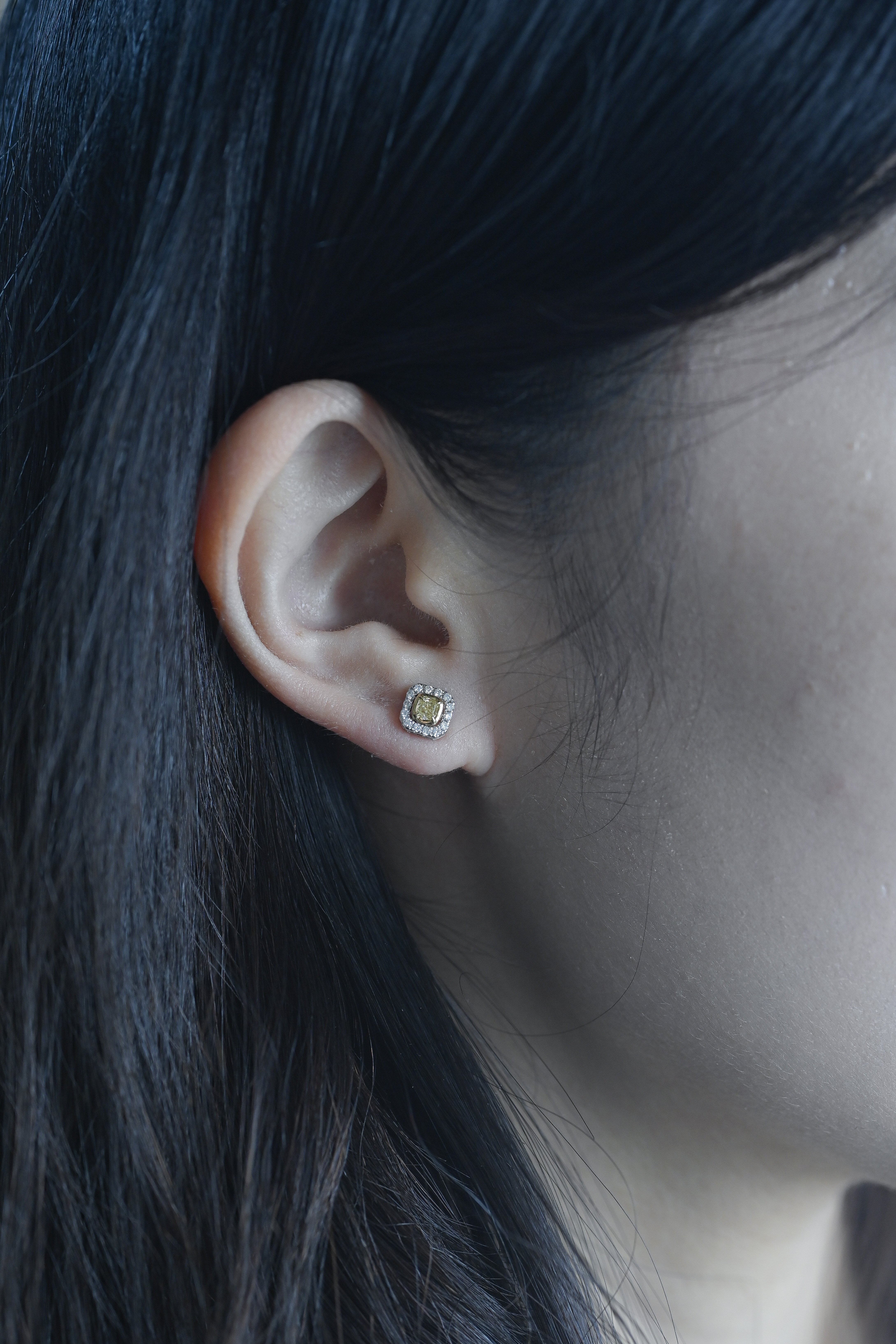 18K Two Tone Yellow & White Diamond Earring