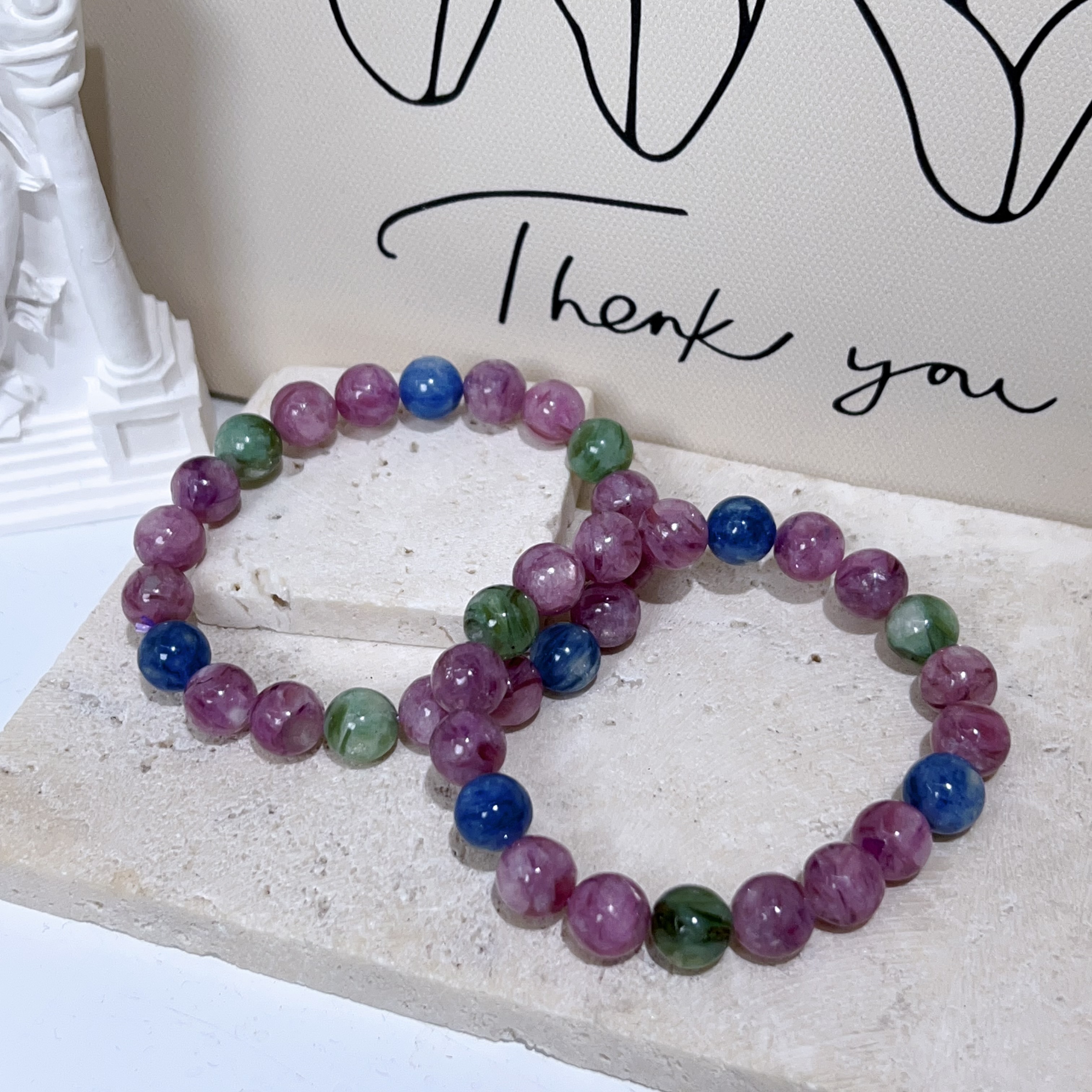 紫綠祖母晶拼藍晶石手串 9mm