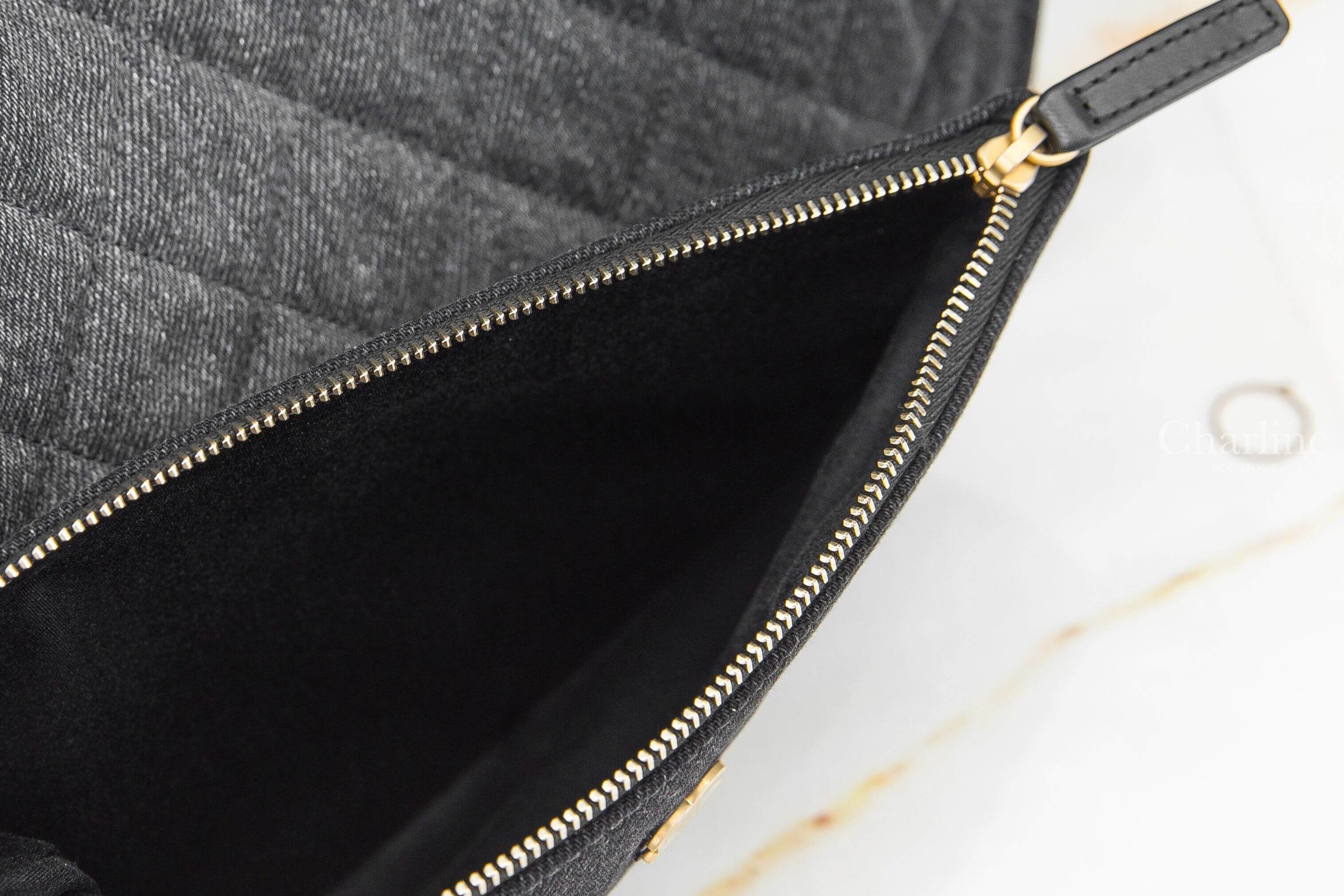 Chanel Chanel 25 Medium Handbag 漸層黑色金CC金鏈水洗丹寧布菱格紋側邊口袋中型束口手提肩背包-Charline Boutique 精品代購