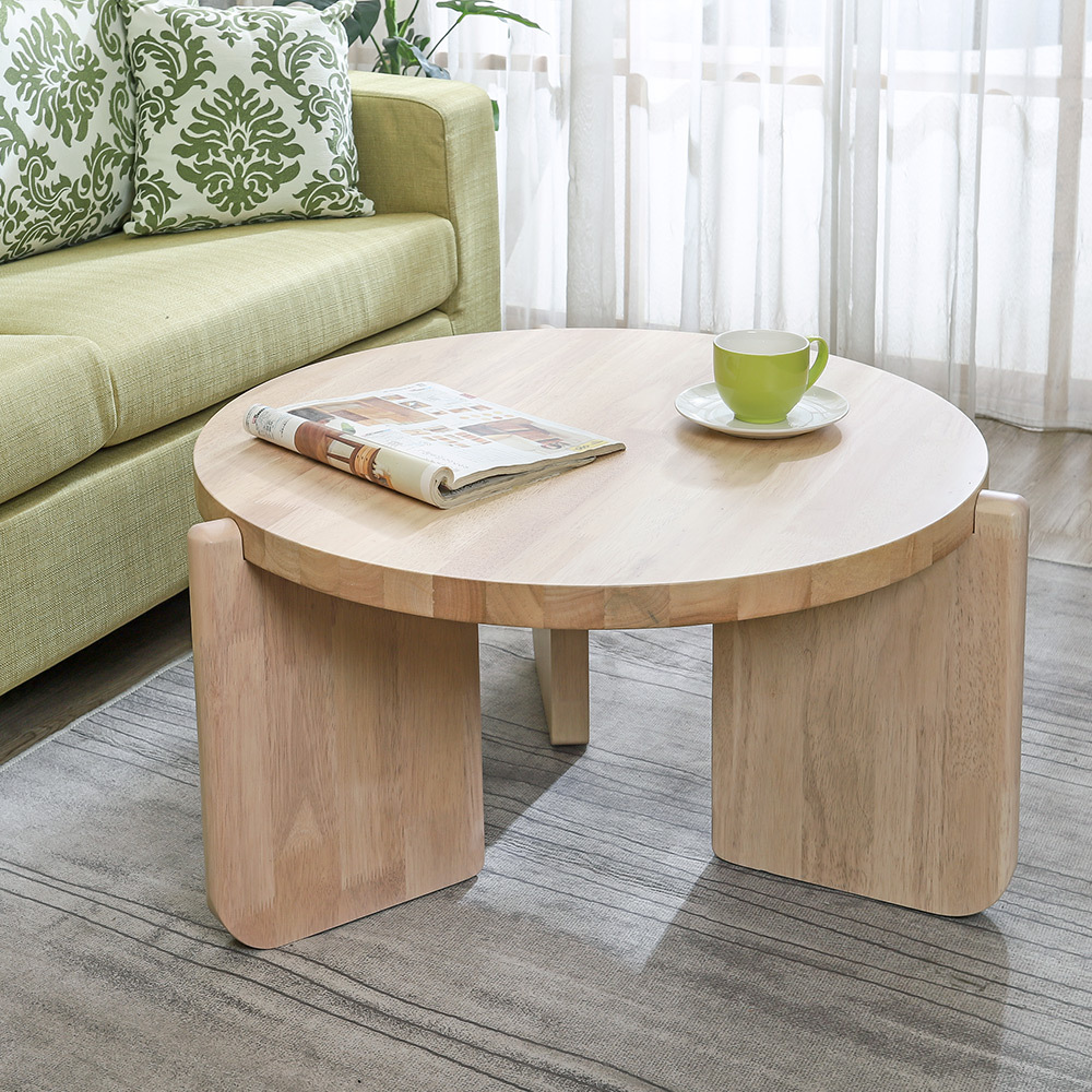 西里2.7尺設計造型款圓形實木大茶几-鄉村木紋色