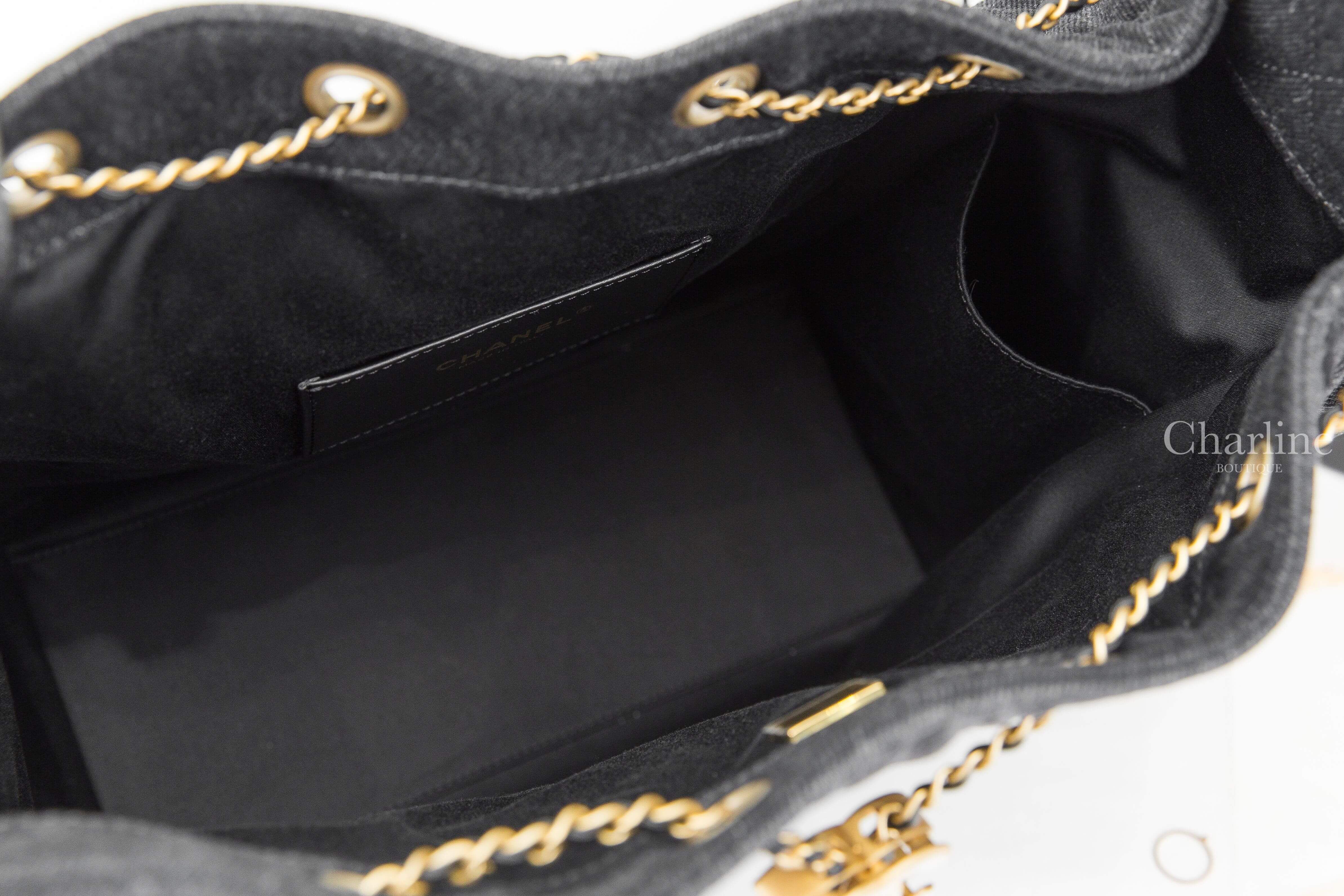 Chanel Chanel 25 Medium Handbag 漸層黑色金CC金鏈水洗丹寧布菱格紋側邊口袋中型束口手提肩背包-Charline Boutique 精品代購