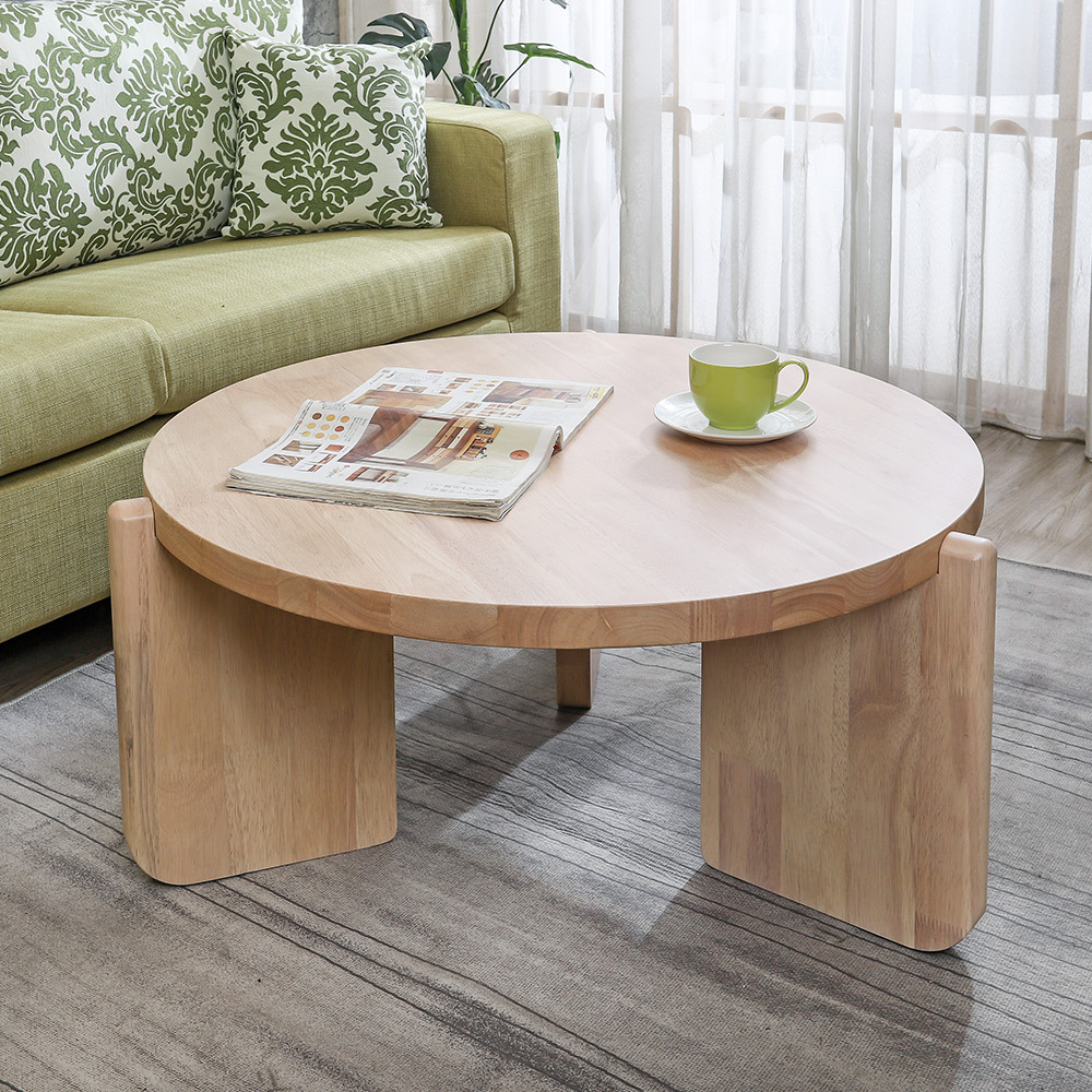 西里3尺設計造型款圓形實木大茶几-鄉村木紋色