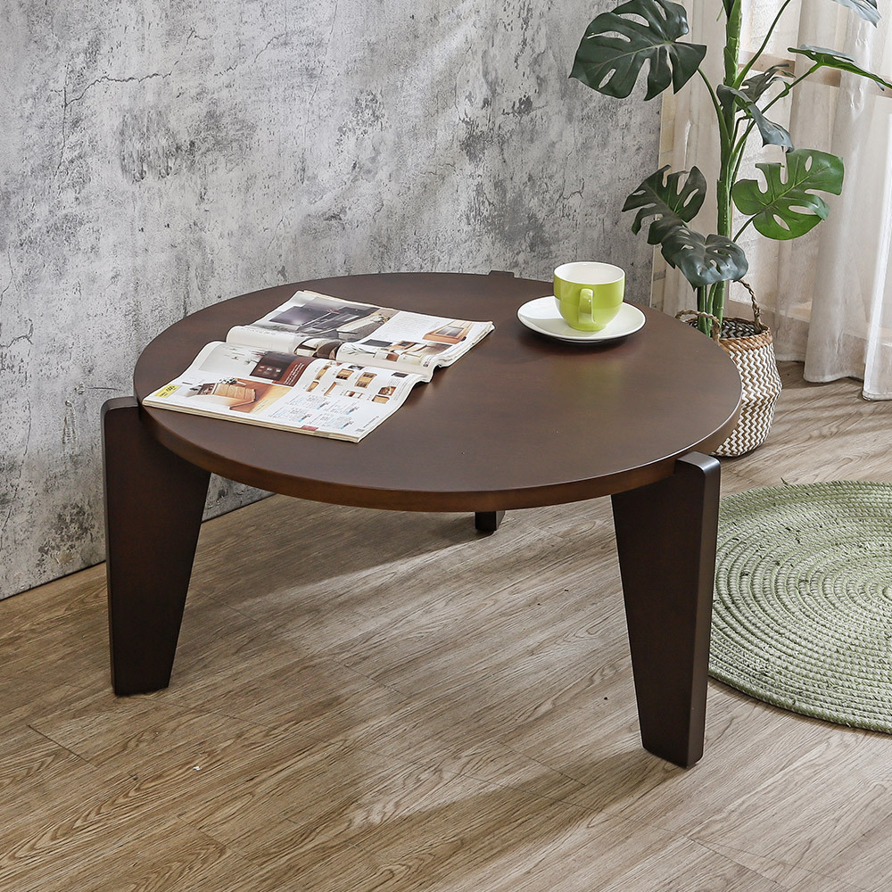 布德2.8尺設計造型款圓形實木大茶几(兩色可選)