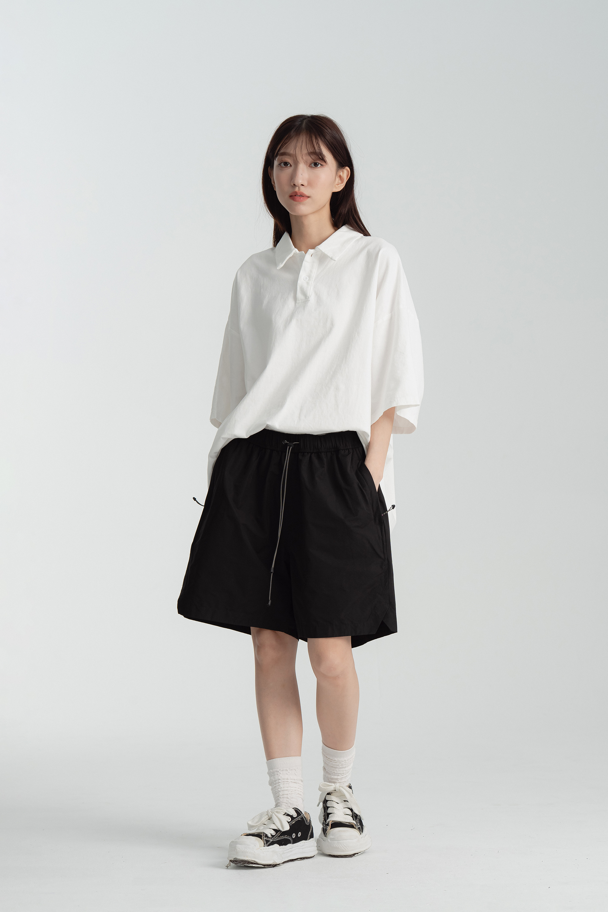 縮繩鬆緊腰休閒機能短褲 3色