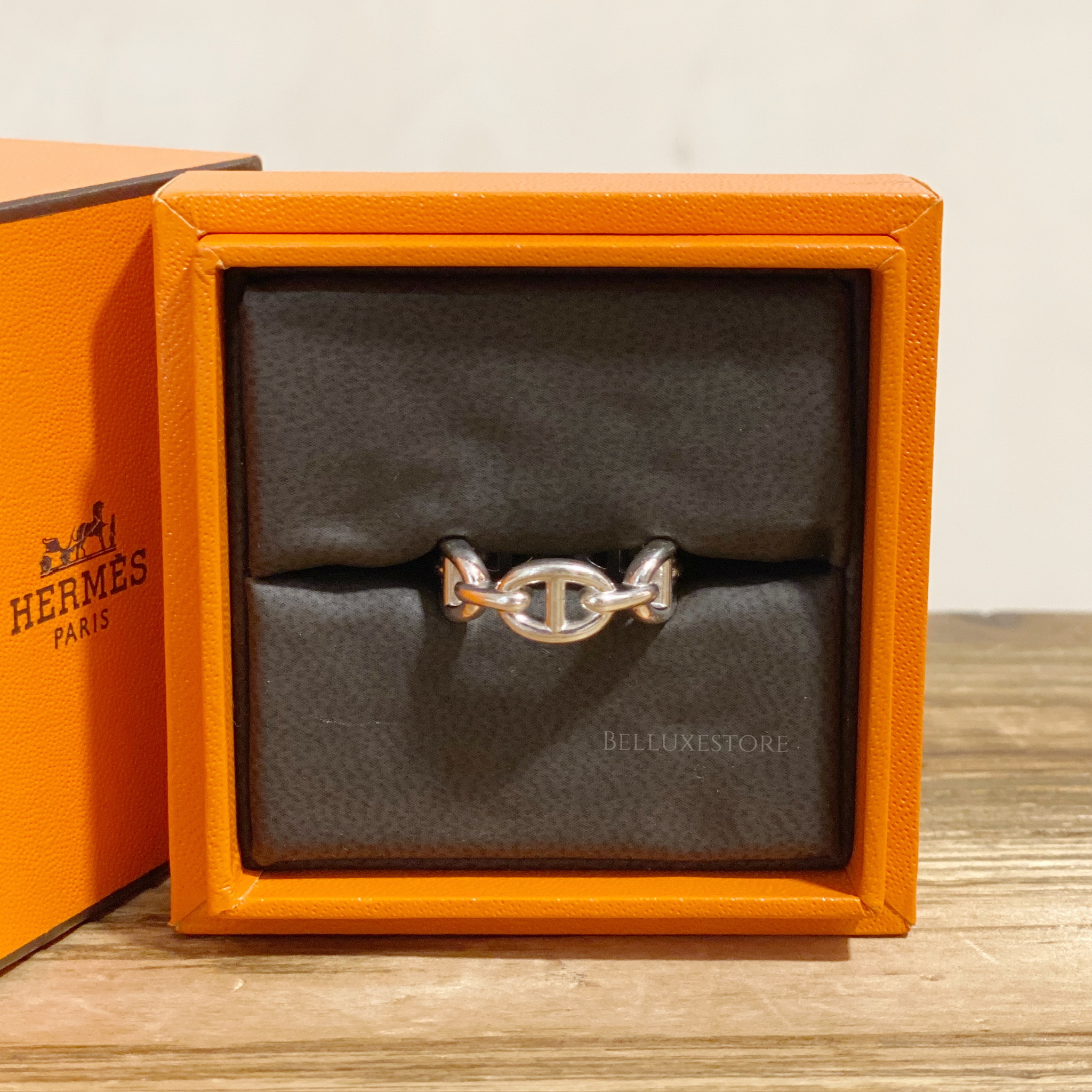 Pre-owned] Hermes chaine d'ancre enchainee ring 51