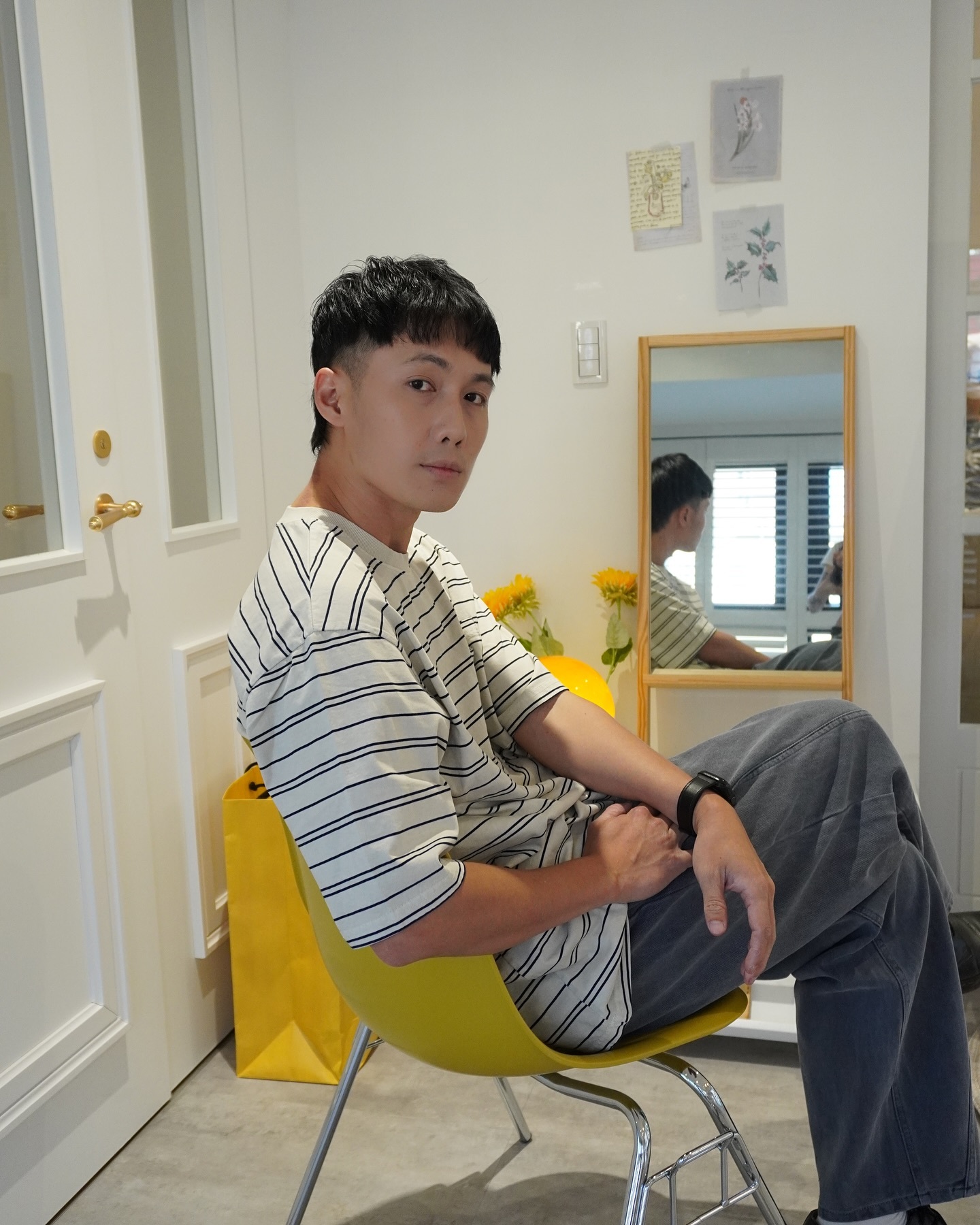 奶茶口袋條紋短踢