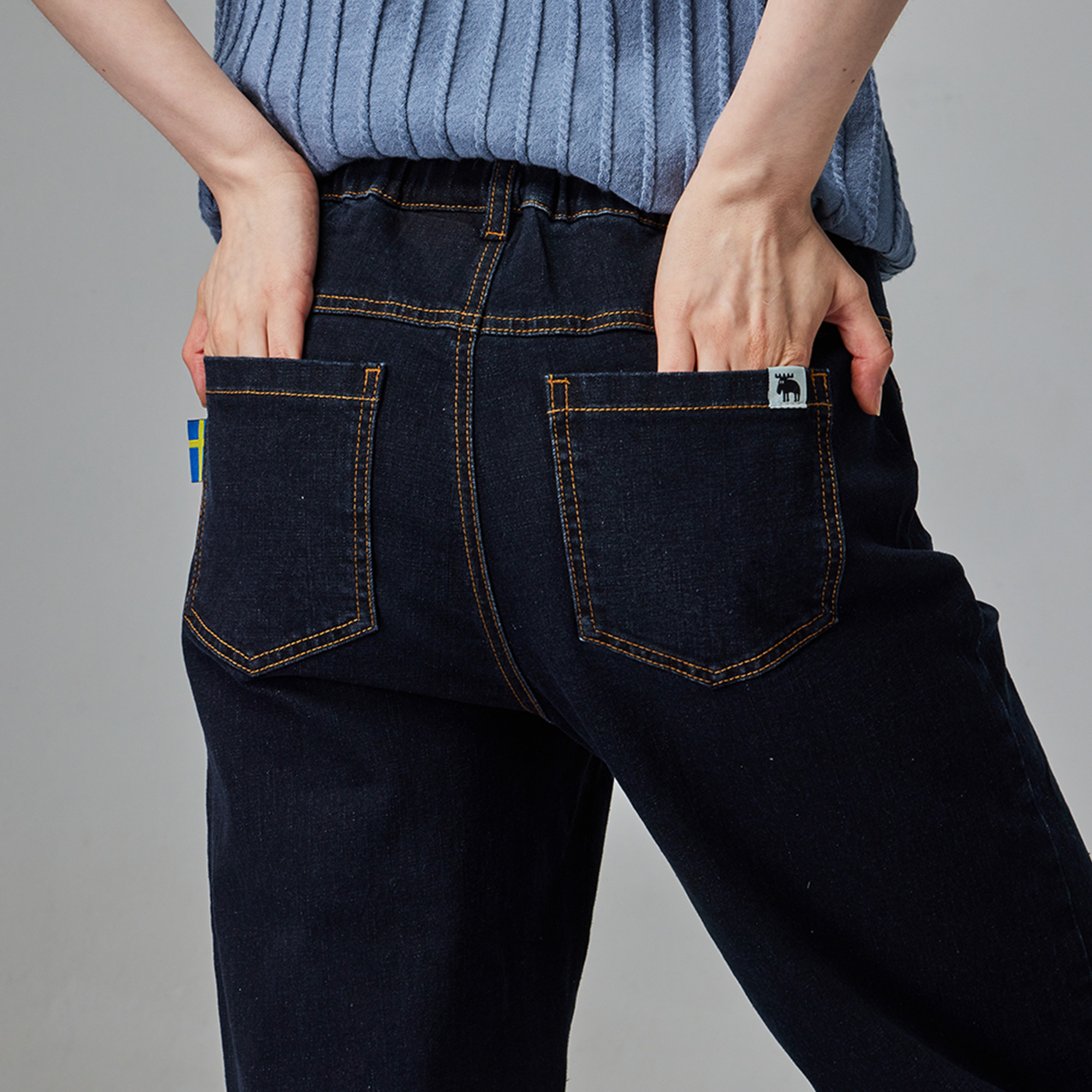 moz Swedish moose elastic denim pocket slim fit straight pants