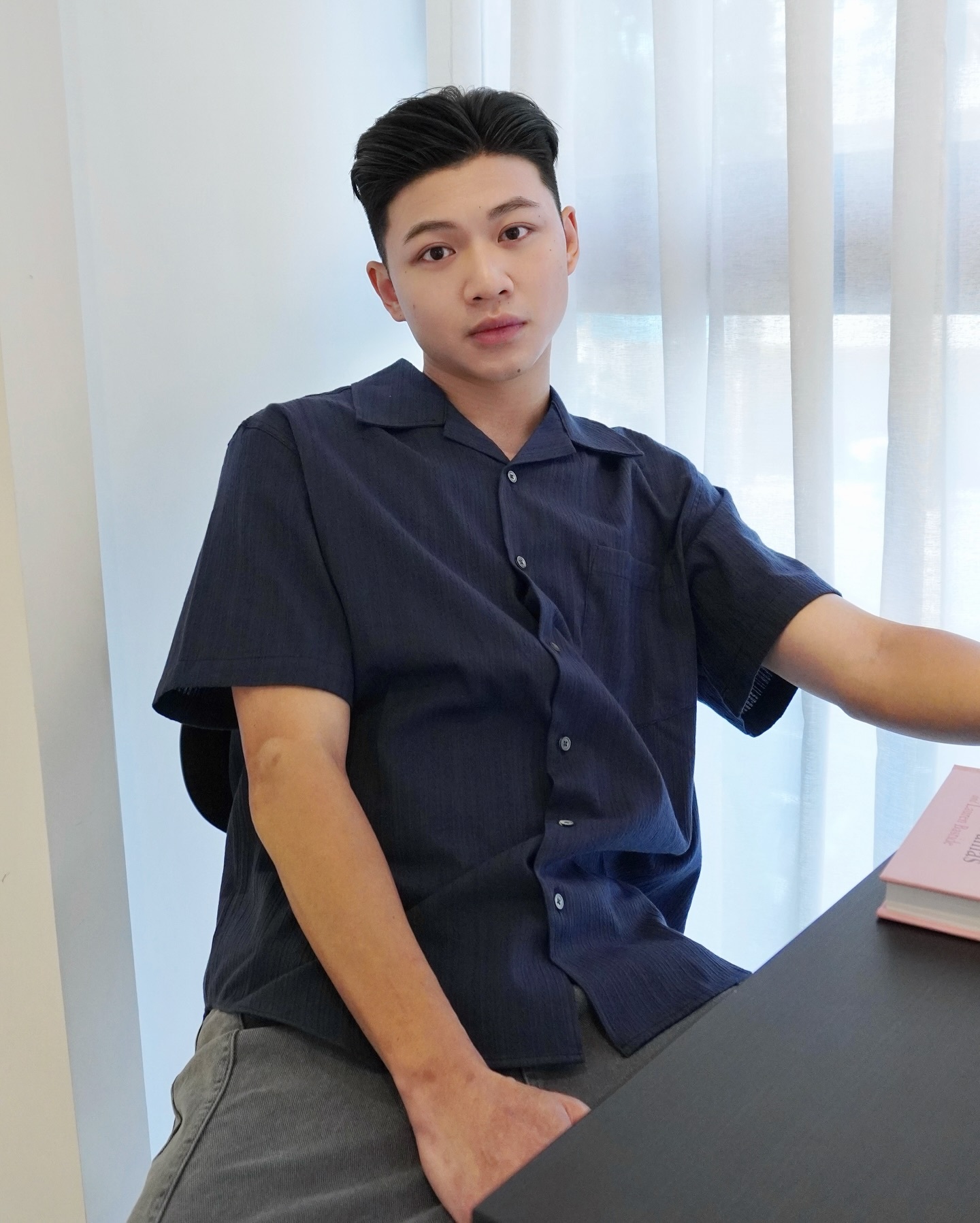 壓紋古巴領短袖襯衫