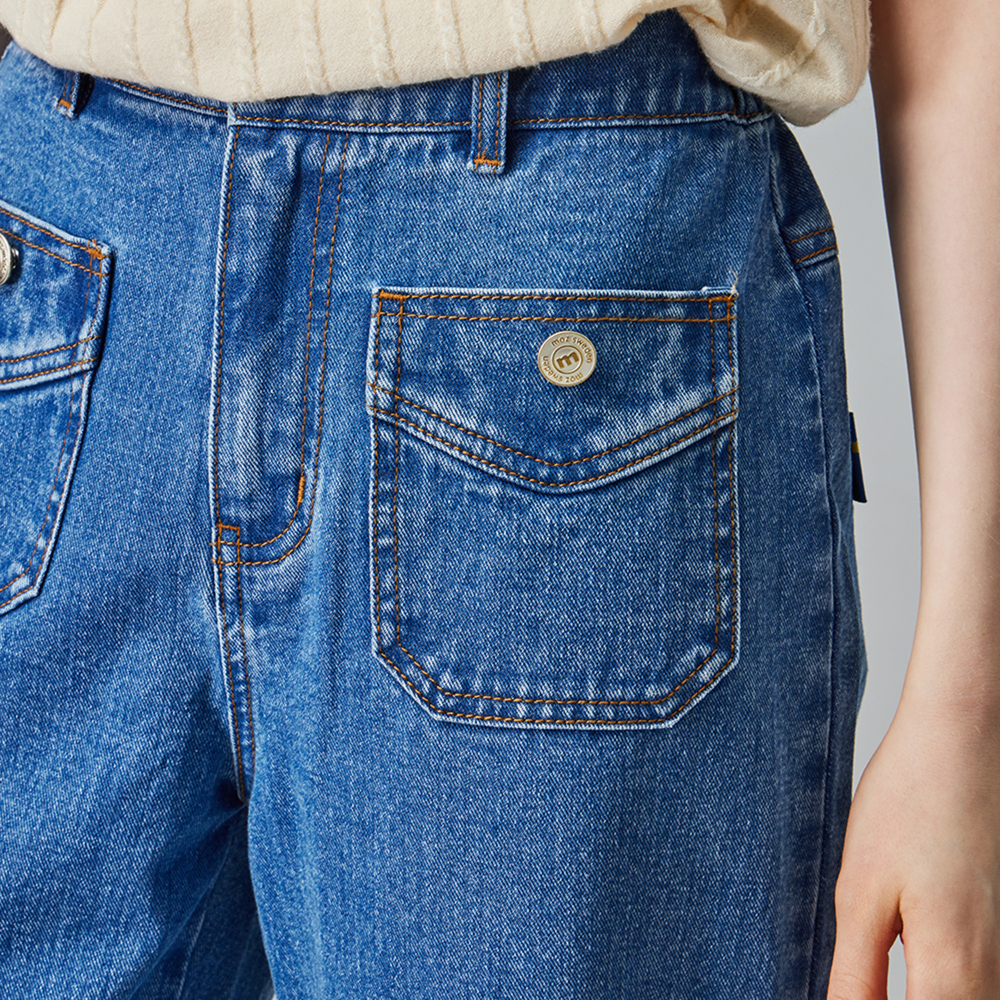 moz Swedish moose elastic denim pocket slim fit straight pants