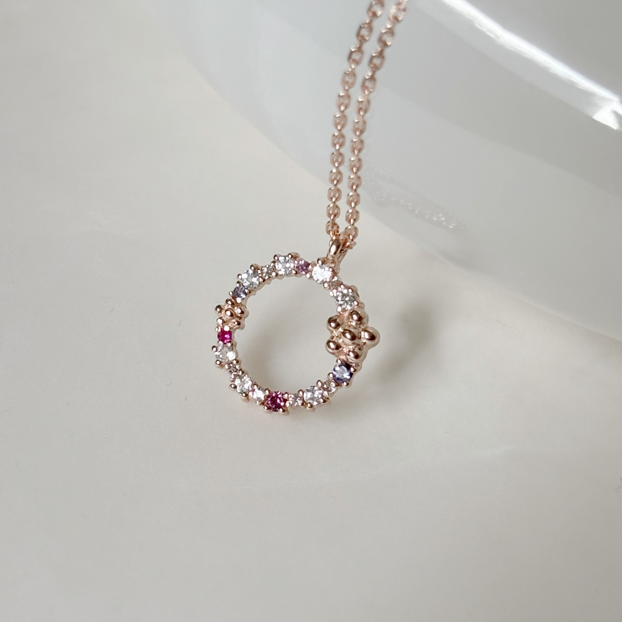 紅紫寶石花圈項鍊